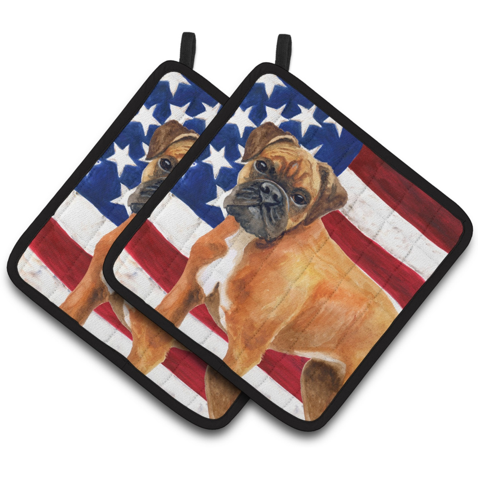 &quotCaroline's Treasures German Boxer Patriotic Decorated pot holder, 7.5H x 7.5W, USA American Flag"