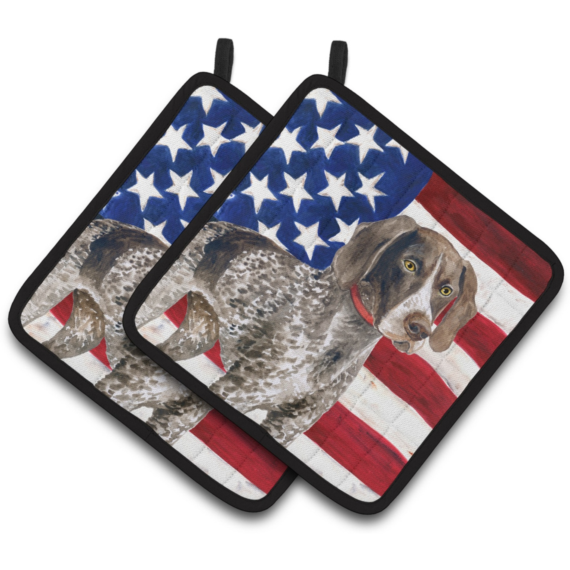 &quotCaroline's Treasures German Shorthaired Pointer Patriotic Decorated pot holder, 7.5H x 7.5W, USA American Flag"