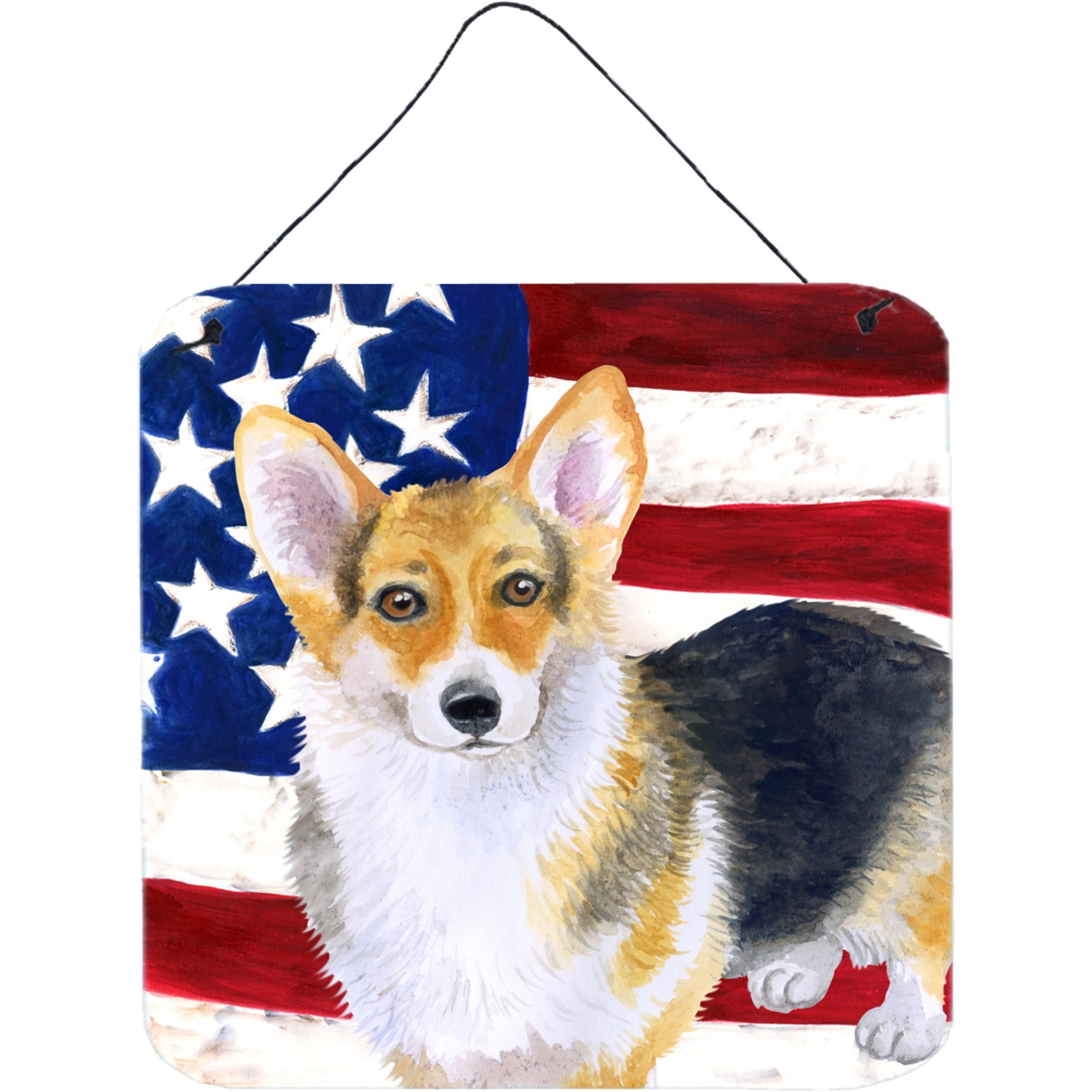 &quotCaroline's Treasures Pembroke Corgi Patriotic Metal Print, 6h x 6w, USA American Flag"