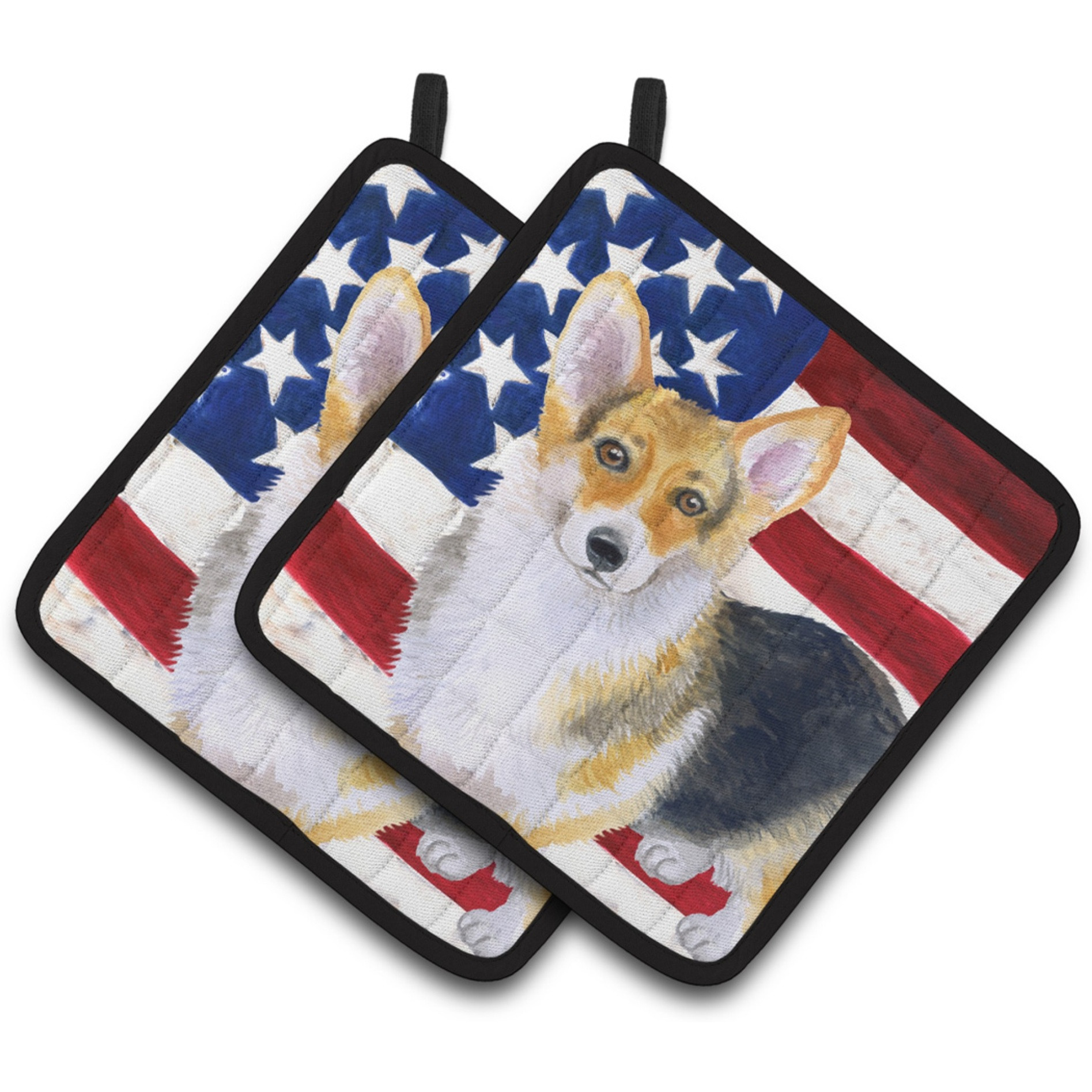 &quotCaroline's Treasures Pembroke Corgi Patriotic Decorated pot holder, 7.5H x 7.5W, USA American Flag"