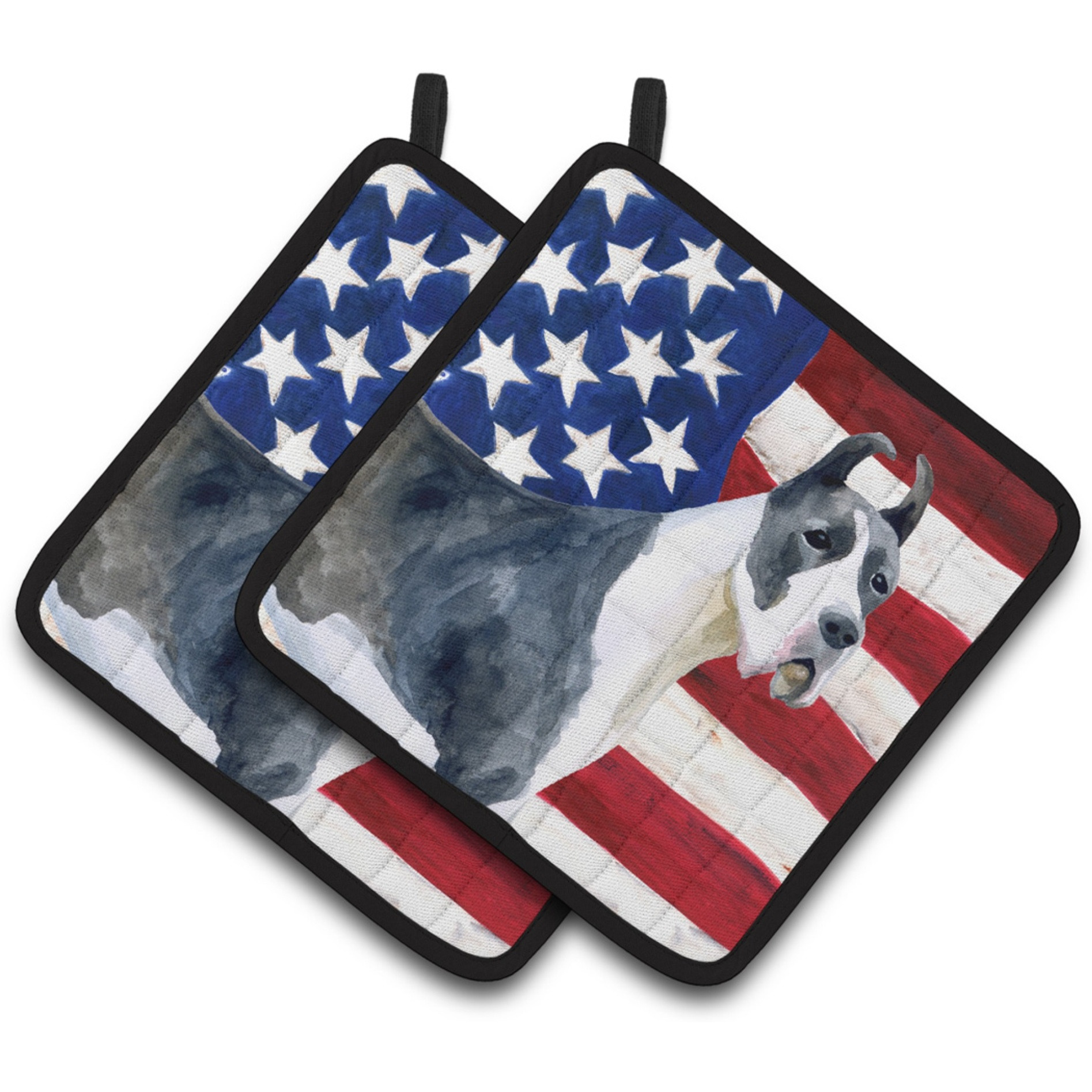 &quotCaroline's Treasures Harlequin Dane Patriotic Decorated pot holder, 7.5H x 7.5W, USA American Flag"