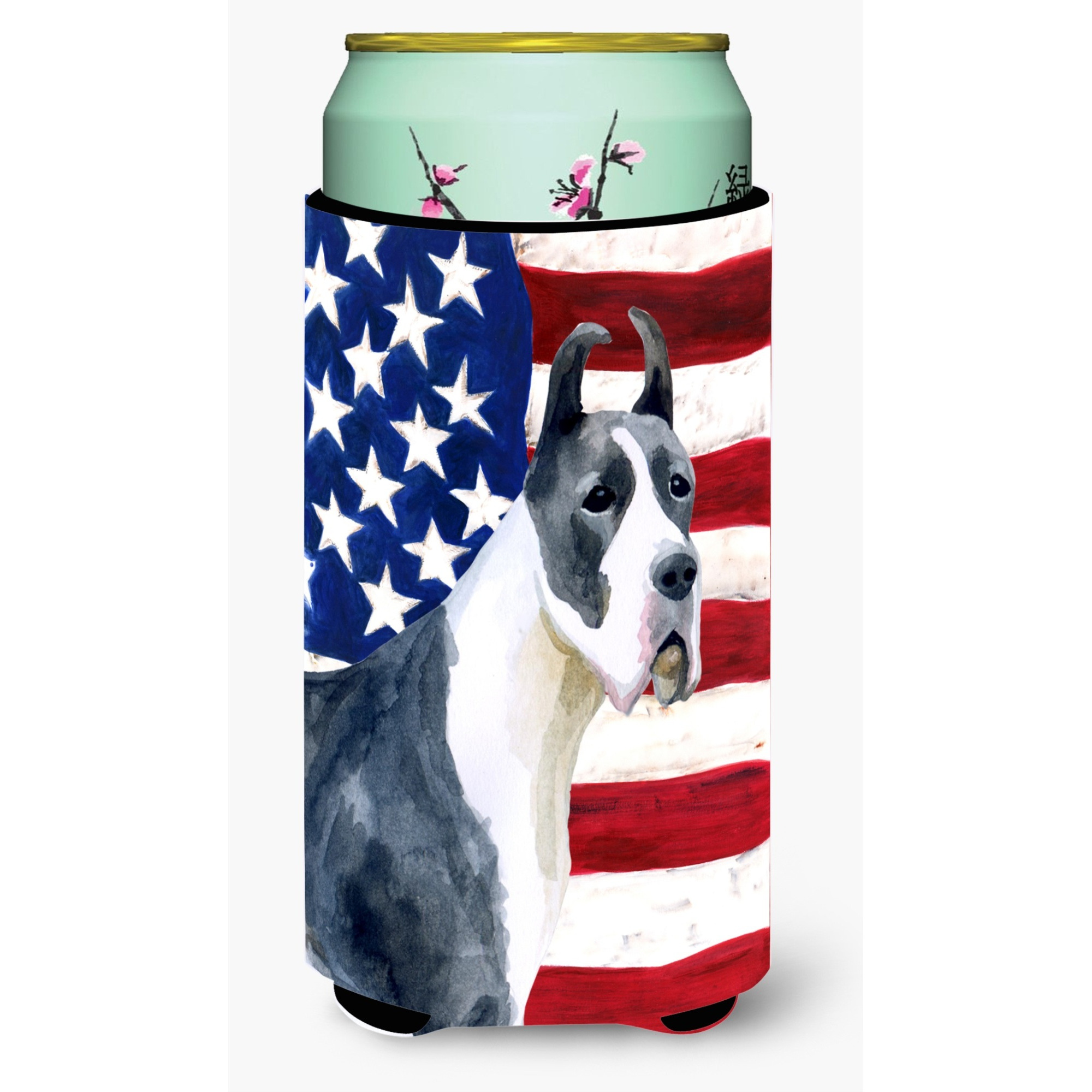 &quotCaroline's Treasures Harlequin Dane Patriotic Decorative Can Hugger, Tall Boy, Multicolor"