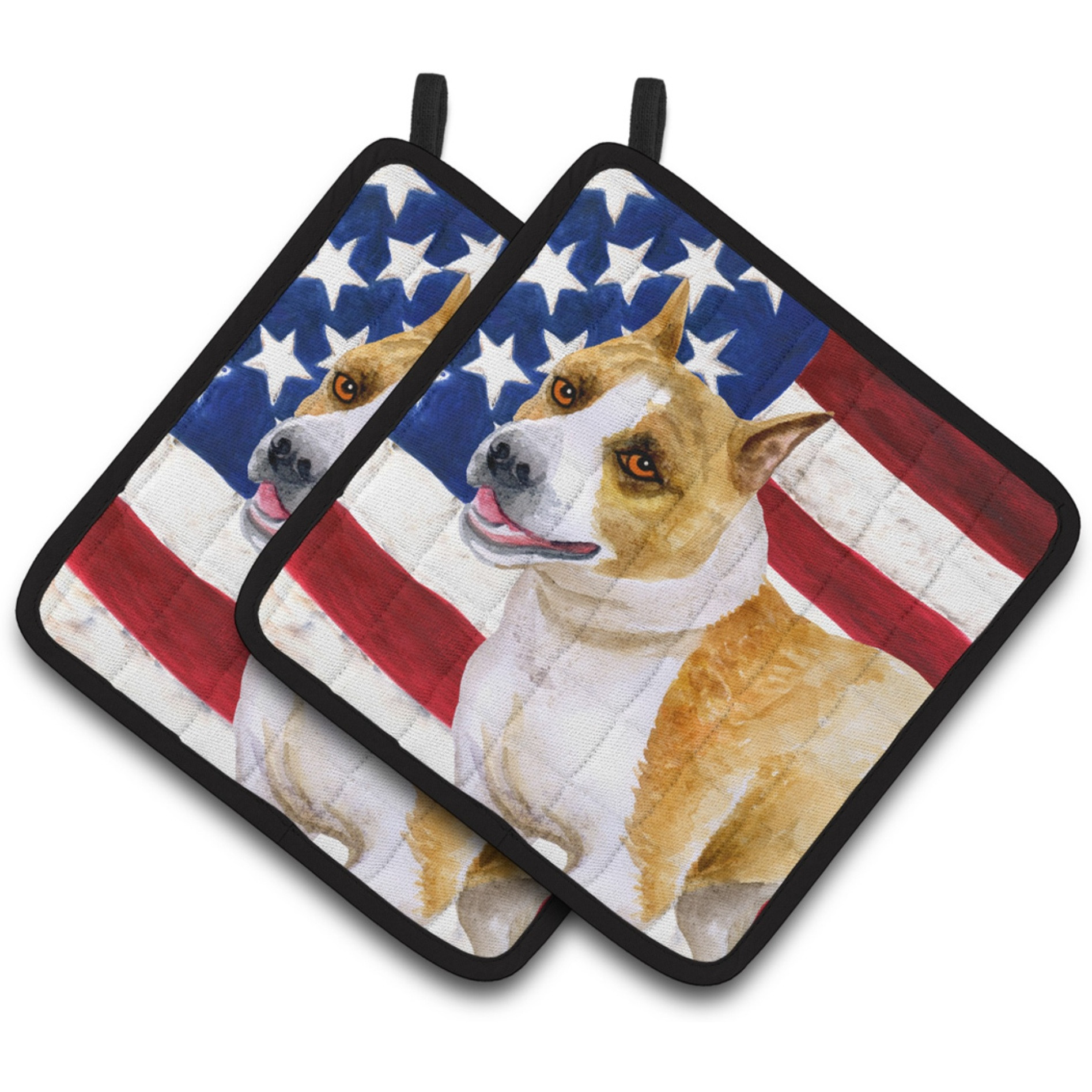 &quotCaroline's Treasures Staffordshire Patriotic Decorated pot holder, 7.5H x 7.5W, USA American Flag"