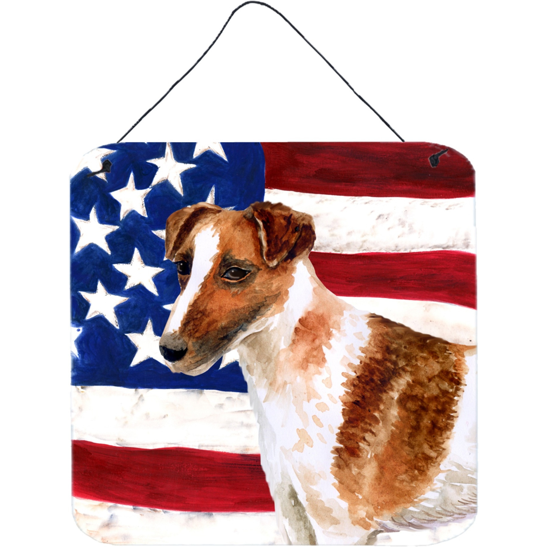 &quotCaroline's Treasures Smooth Fox Terrier Patriotic Metal Print, 6h x 6w, USA American Flag"