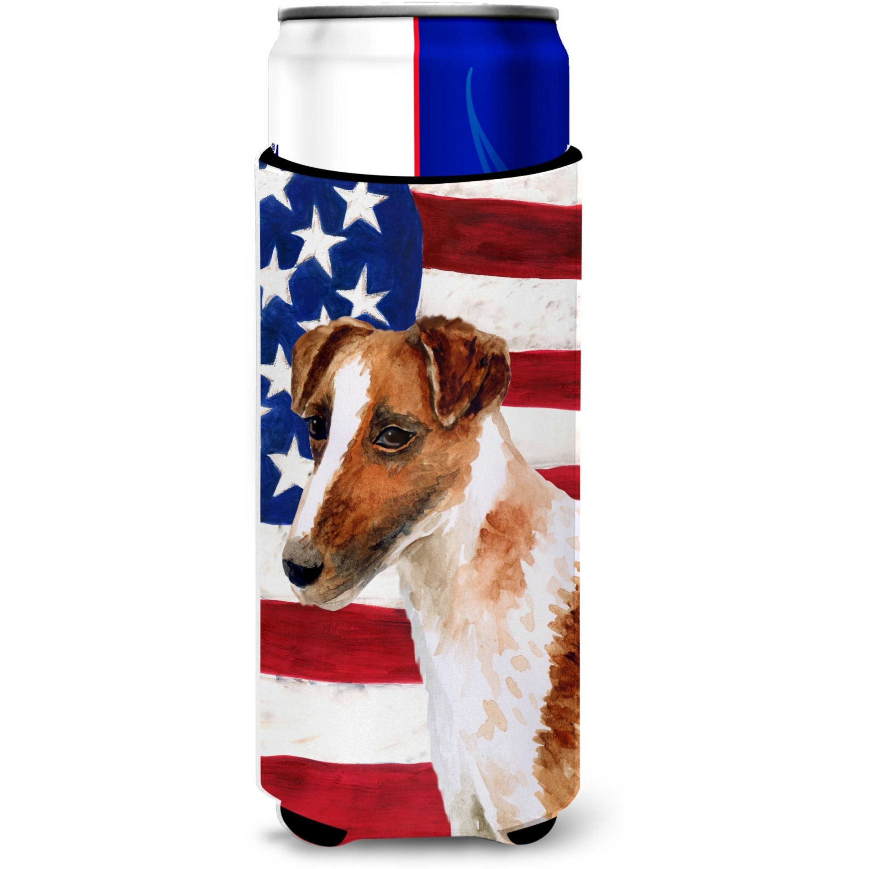 &quotCaroline's Treasures Smooth Fox Terrier Patriotic Decorative Can Hugger, Slim, Multicolor"
