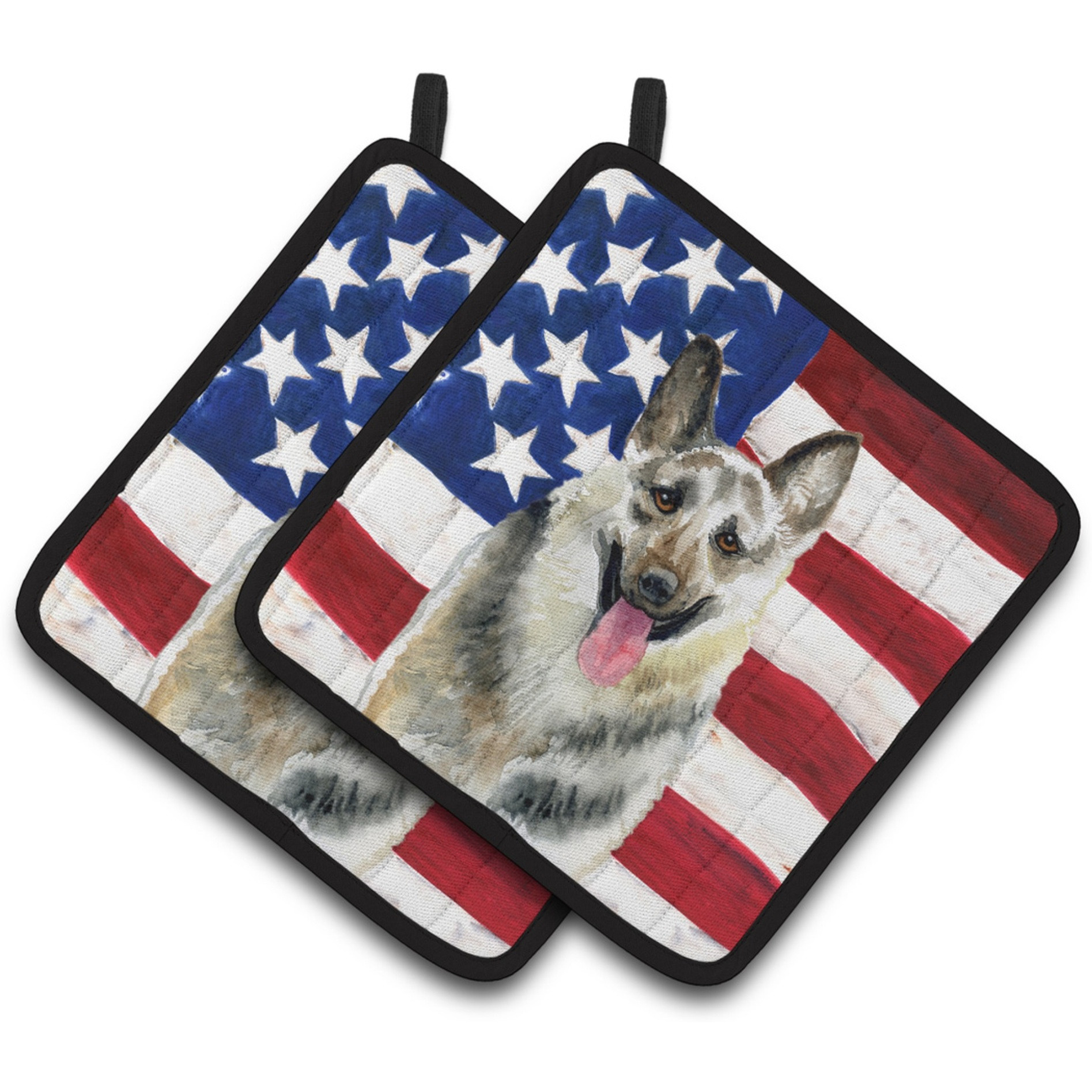 &quotCaroline's Treasures East-European Shepherd Patriotic Decorated pot holder, 7.5H x 7.5W, USA American Flag"