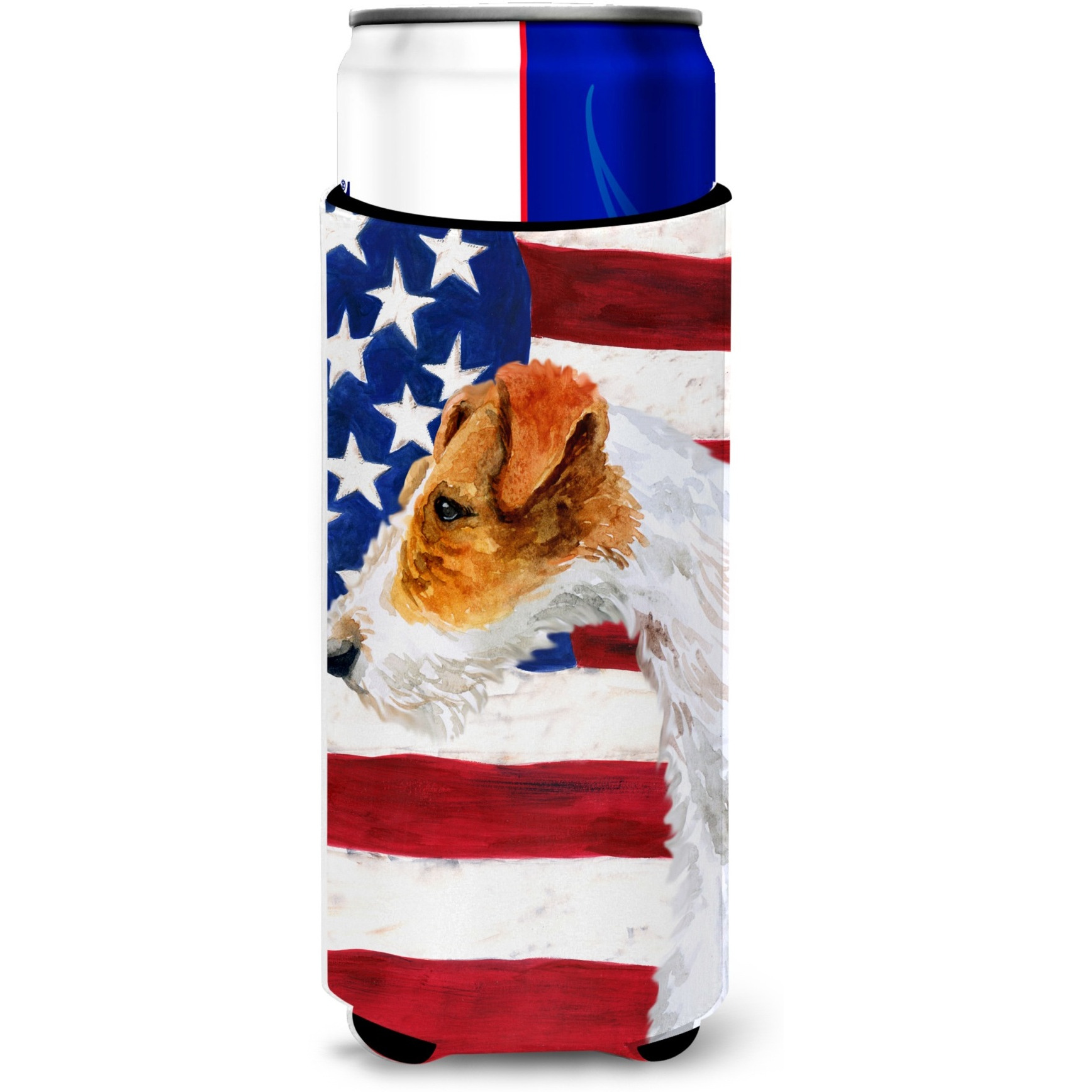 &quotCaroline's Treasures Fox Terrier Patriotic Decorative Can Hugger, Slim, Multicolor"