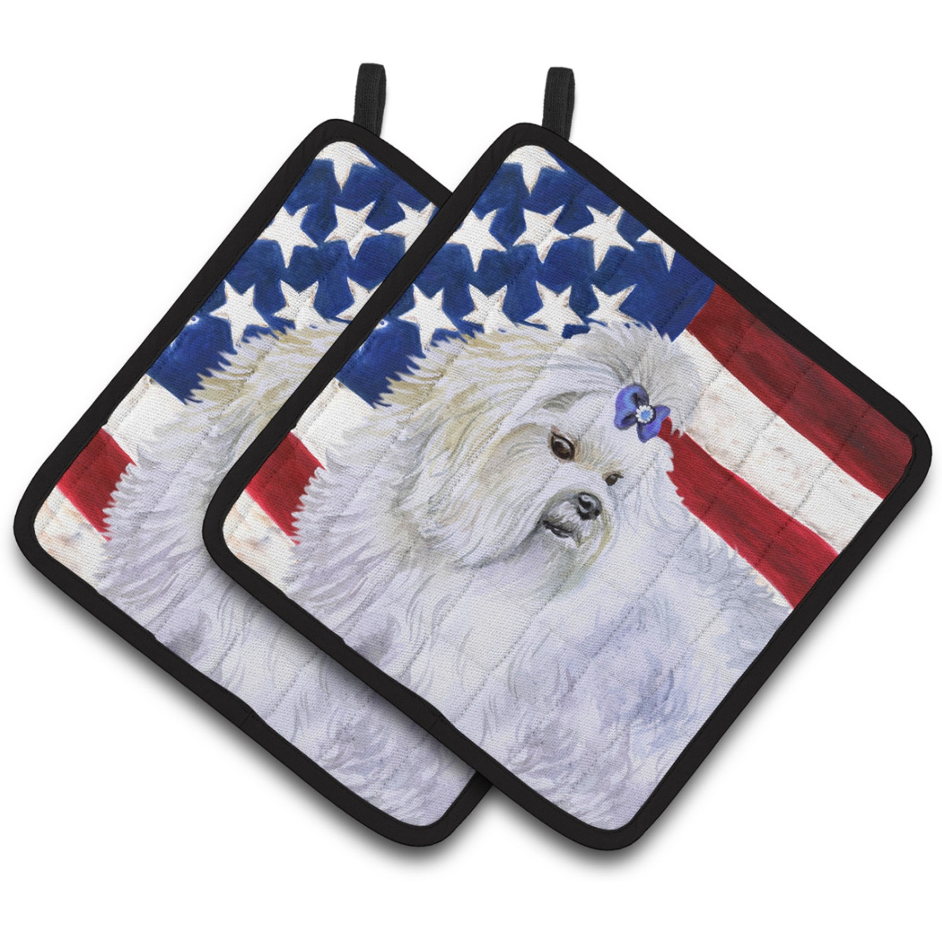 &quotCaroline's Treasures Maltese Patriotic Decorated pot holder, 7.5H x 7.5W, USA American Flag"