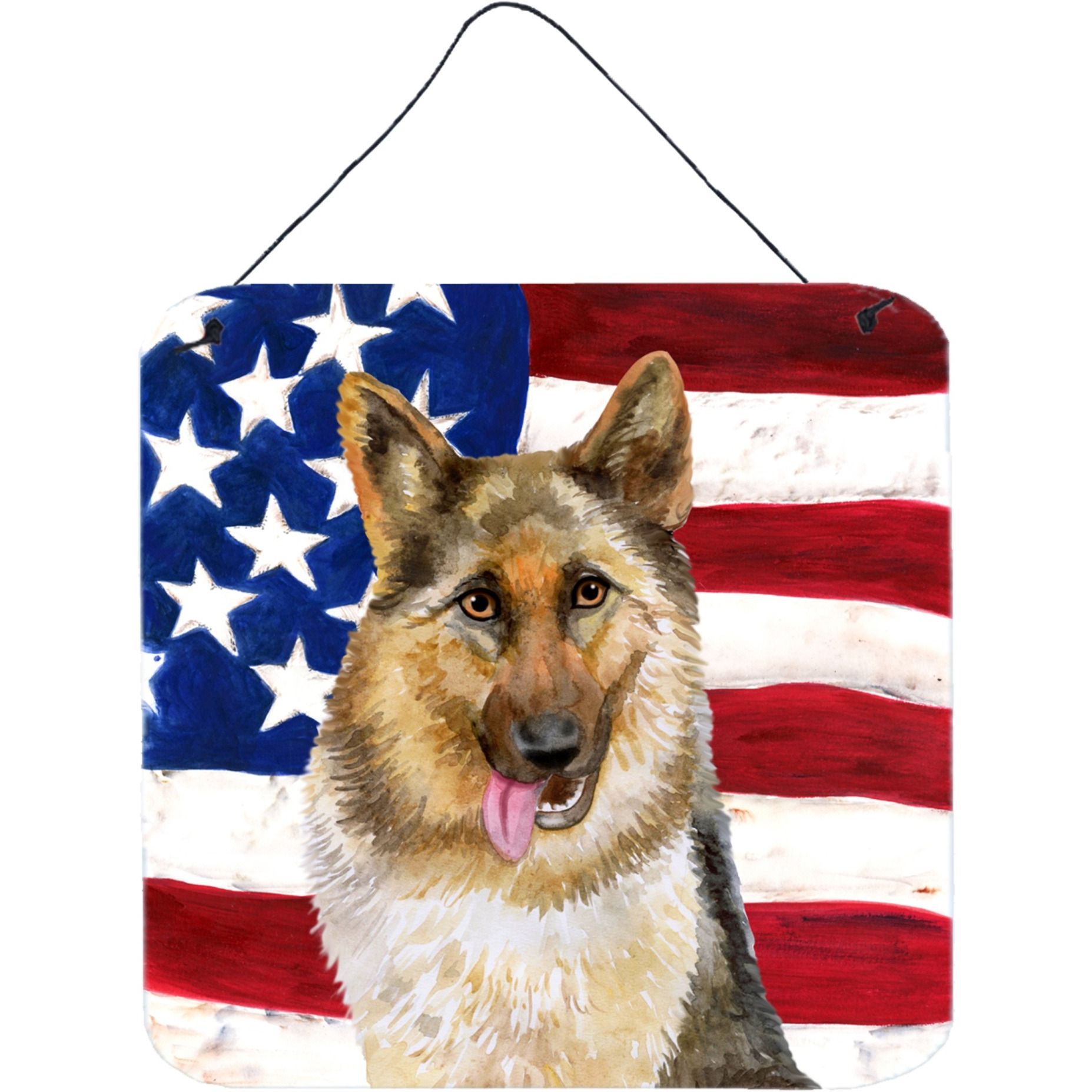 &quotCaroline's Treasures German Shepherd Patriotic Metal Print, 6h x 6w, USA American Flag"