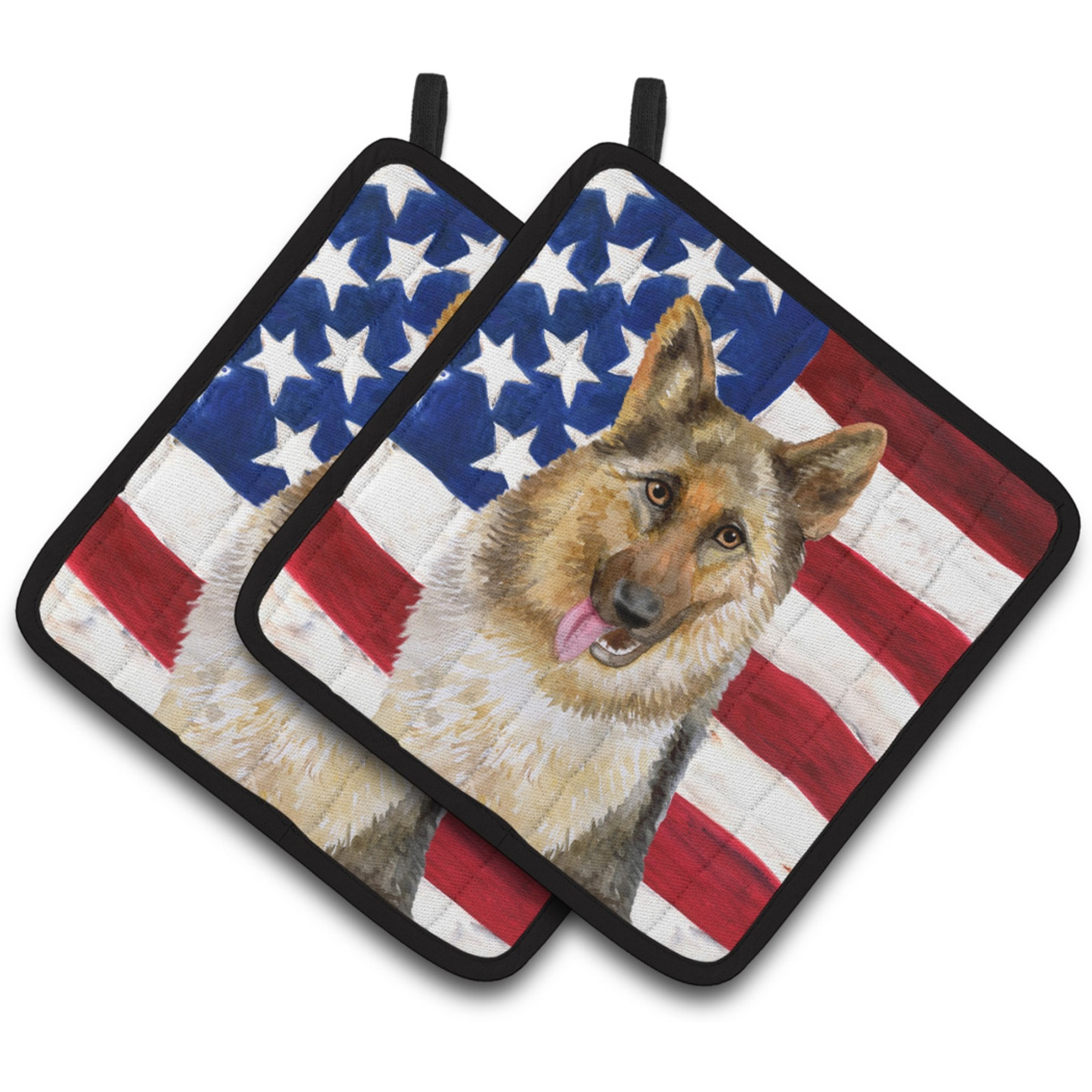 &quotCaroline's Treasures German Shepherd Patriotic Decorated pot holder, 7.5H x 7.5W, USA American Flag"