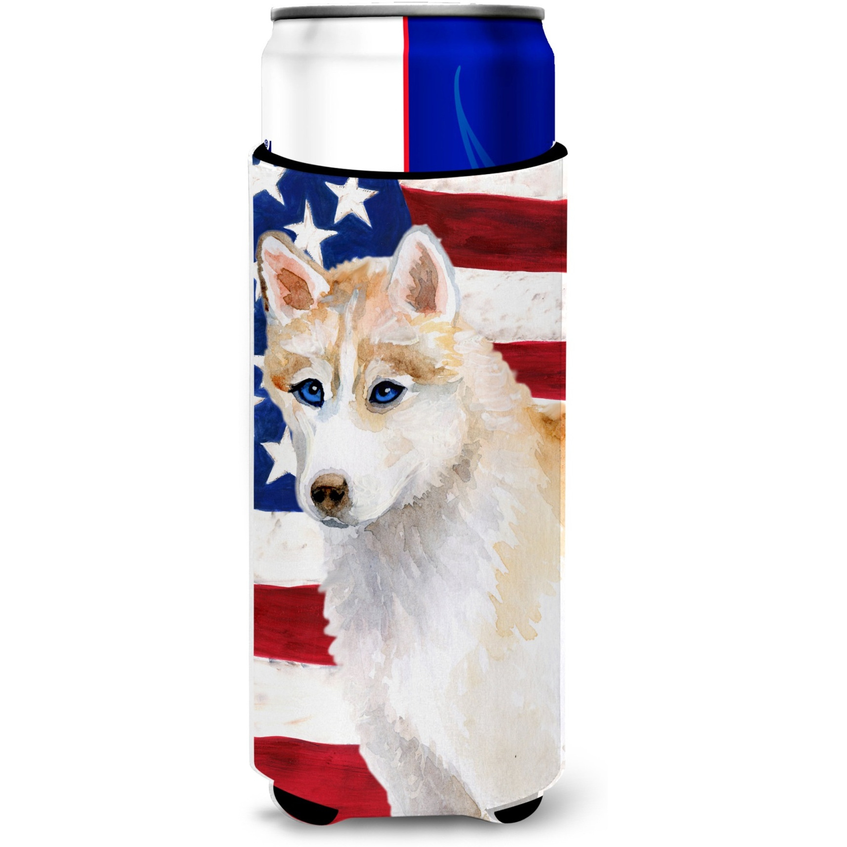 &quotCaroline's Treasures Siberian Husky Patriotic Decorative Can Hugger, Slim, Multicolor"