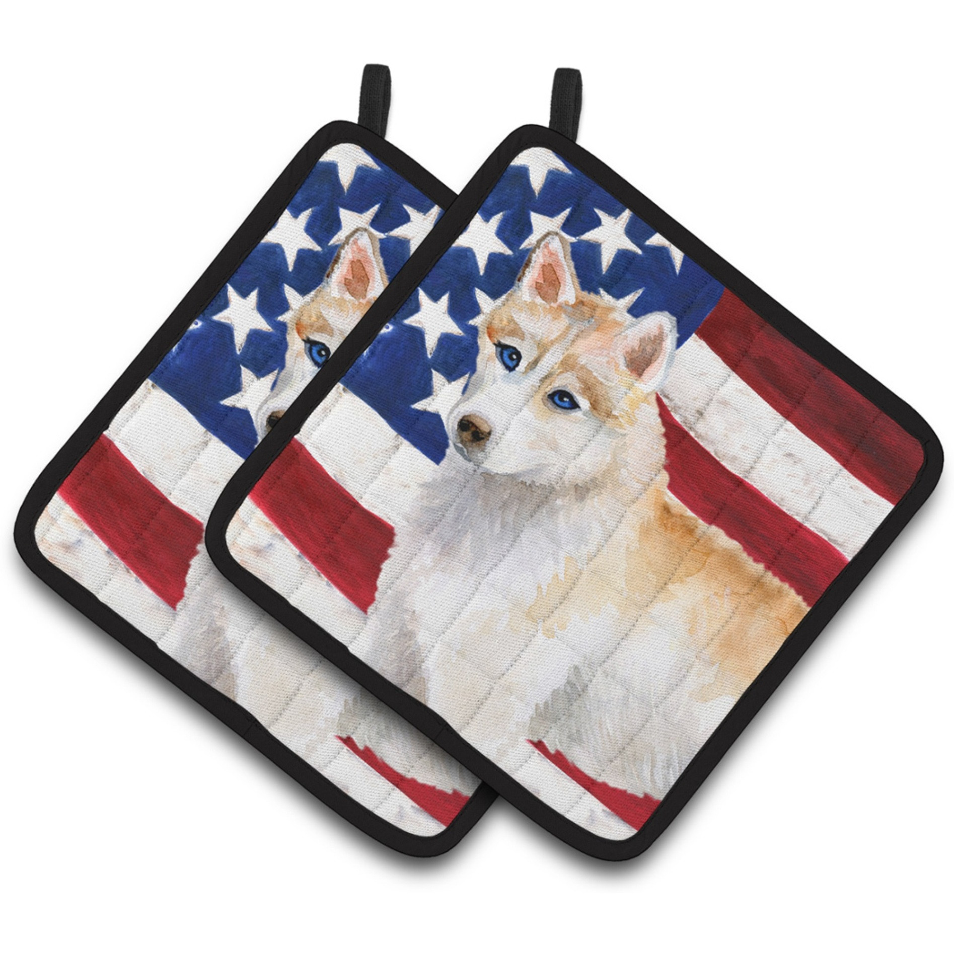 &quotCaroline's Treasures Siberian Husky Patriotic Decorated pot holder, 7.5H x 7.5W, USA American Flag"