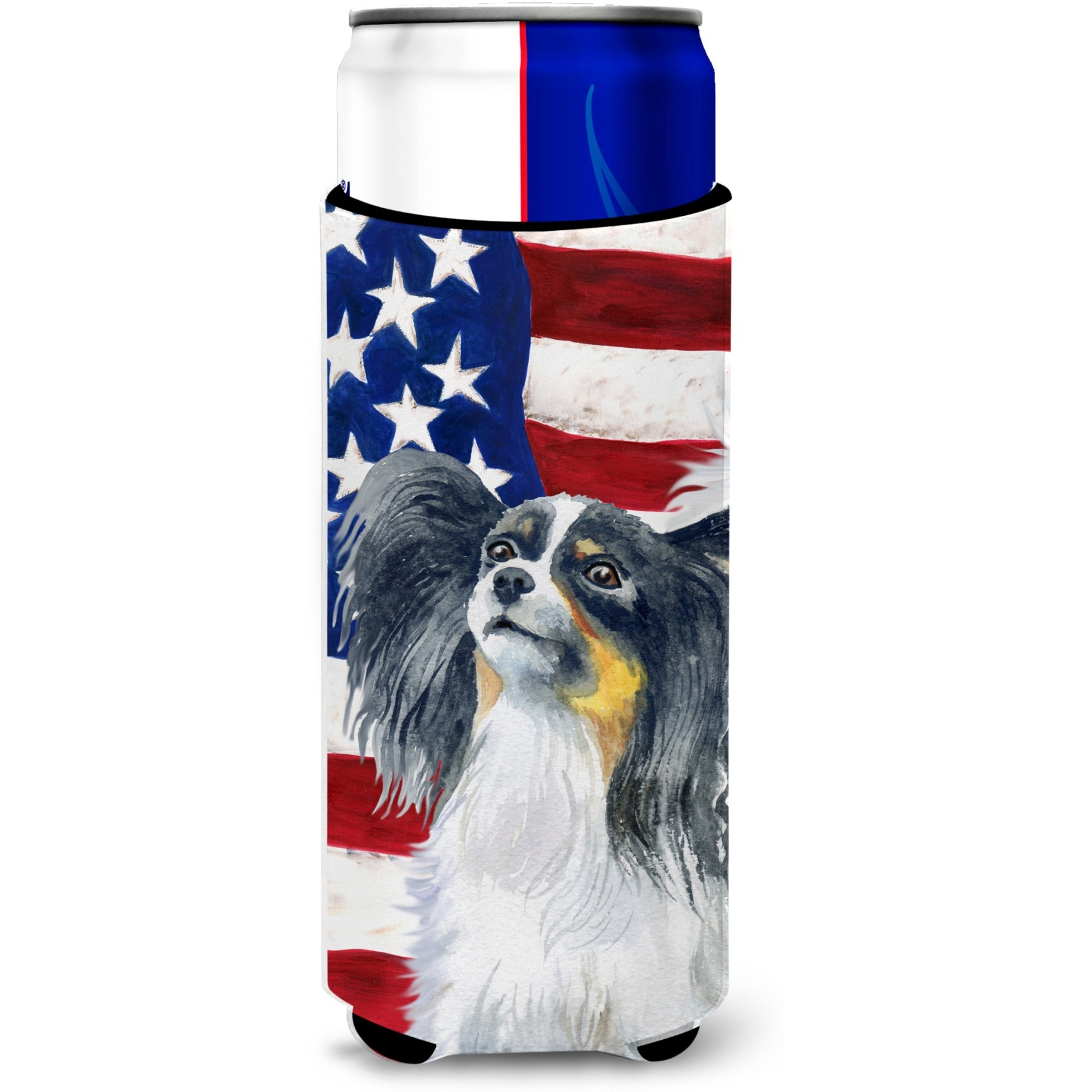 &quotCaroline's Treasures Papillon Patriotic Decorative Can Hugger, Slim, Multicolor"