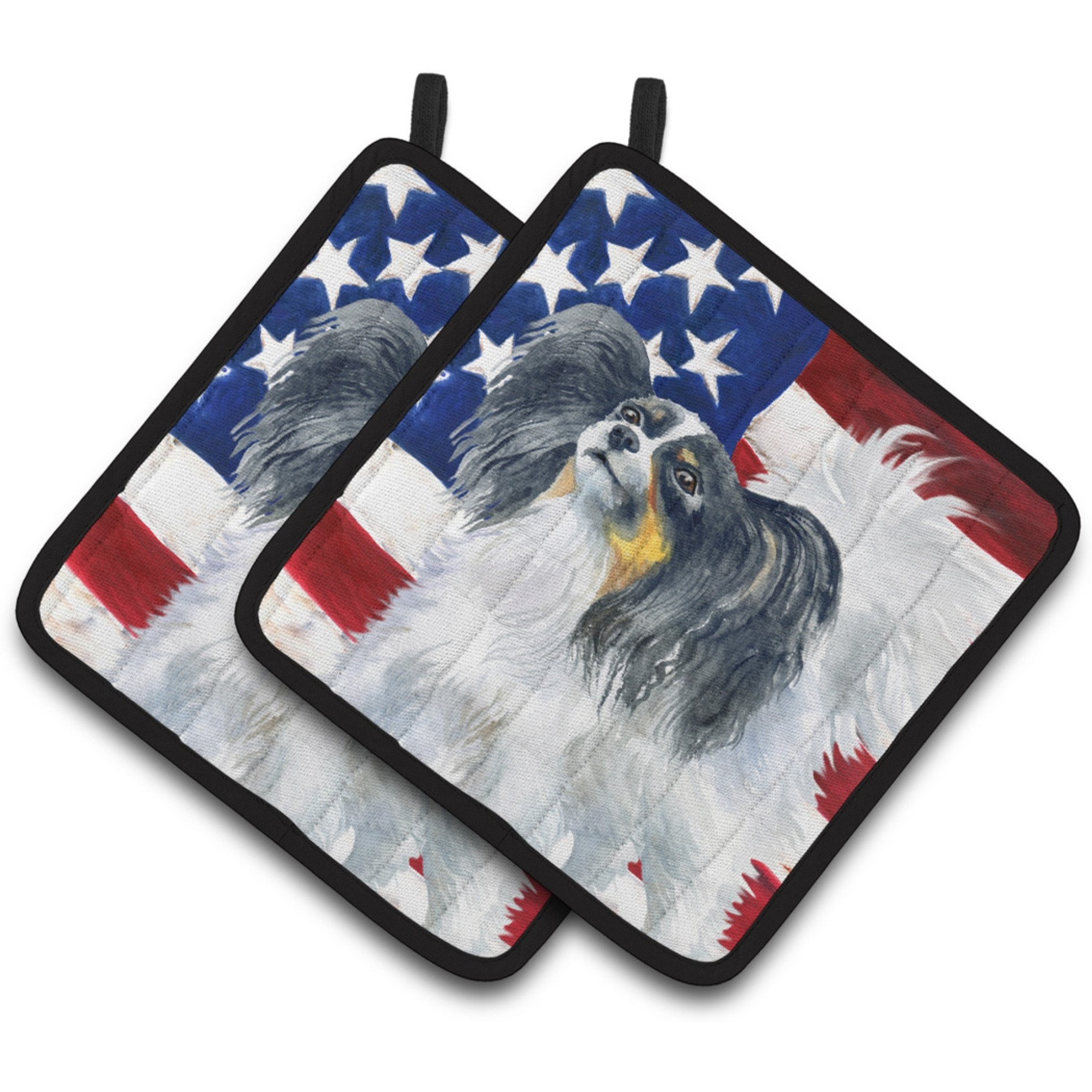 &quotCaroline's Treasures Papillon Patriotic Decorated pot holder, 7.5H x 7.5W, USA American Flag"