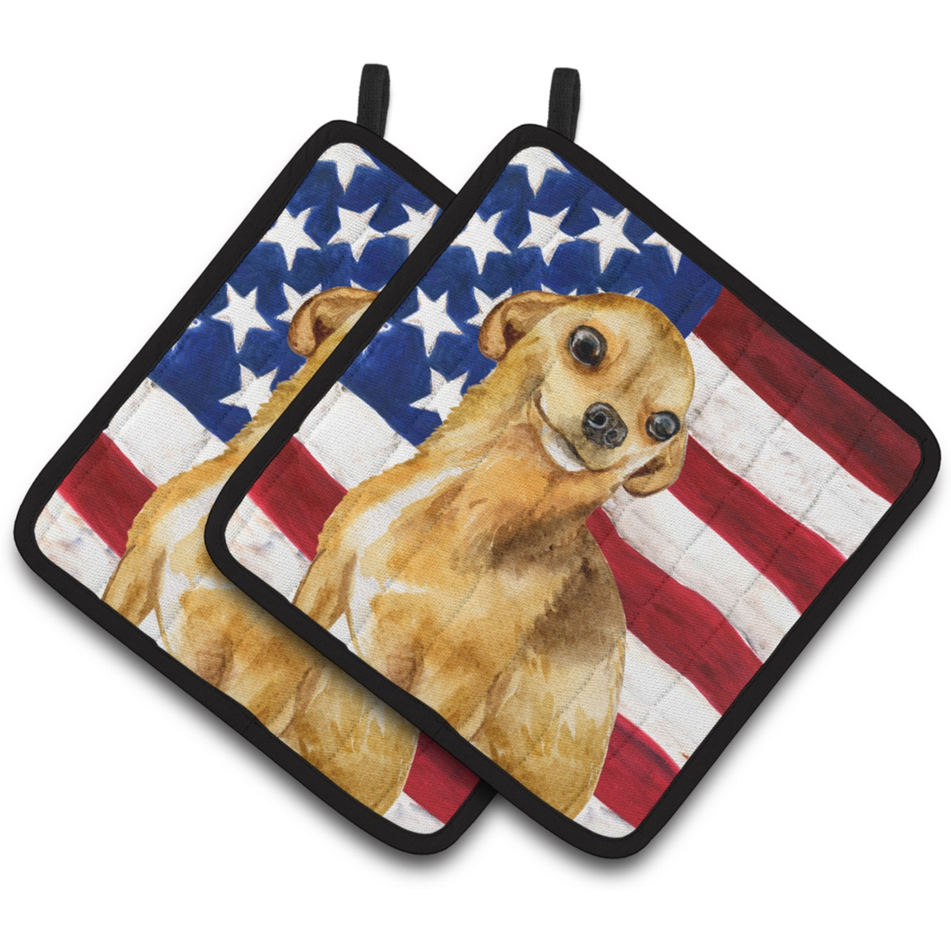 &quotCaroline's Treasures Chihuahua Patriotic Decorated pot holder, 7.5H x 7.5W, USA American Flag"