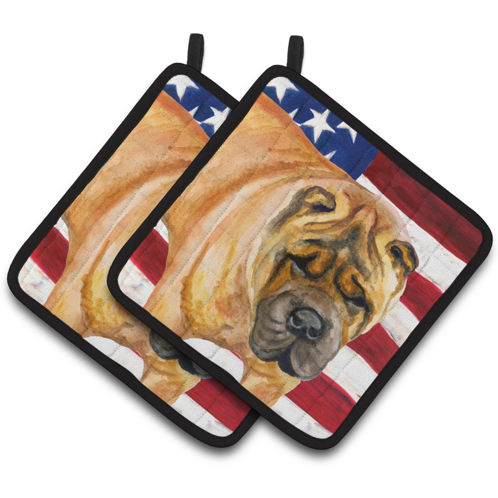 &quotCaroline's Treasures Shar Pei Patriotic Decorated pot holder, 7.5H x 7.5W, USA American Flag"