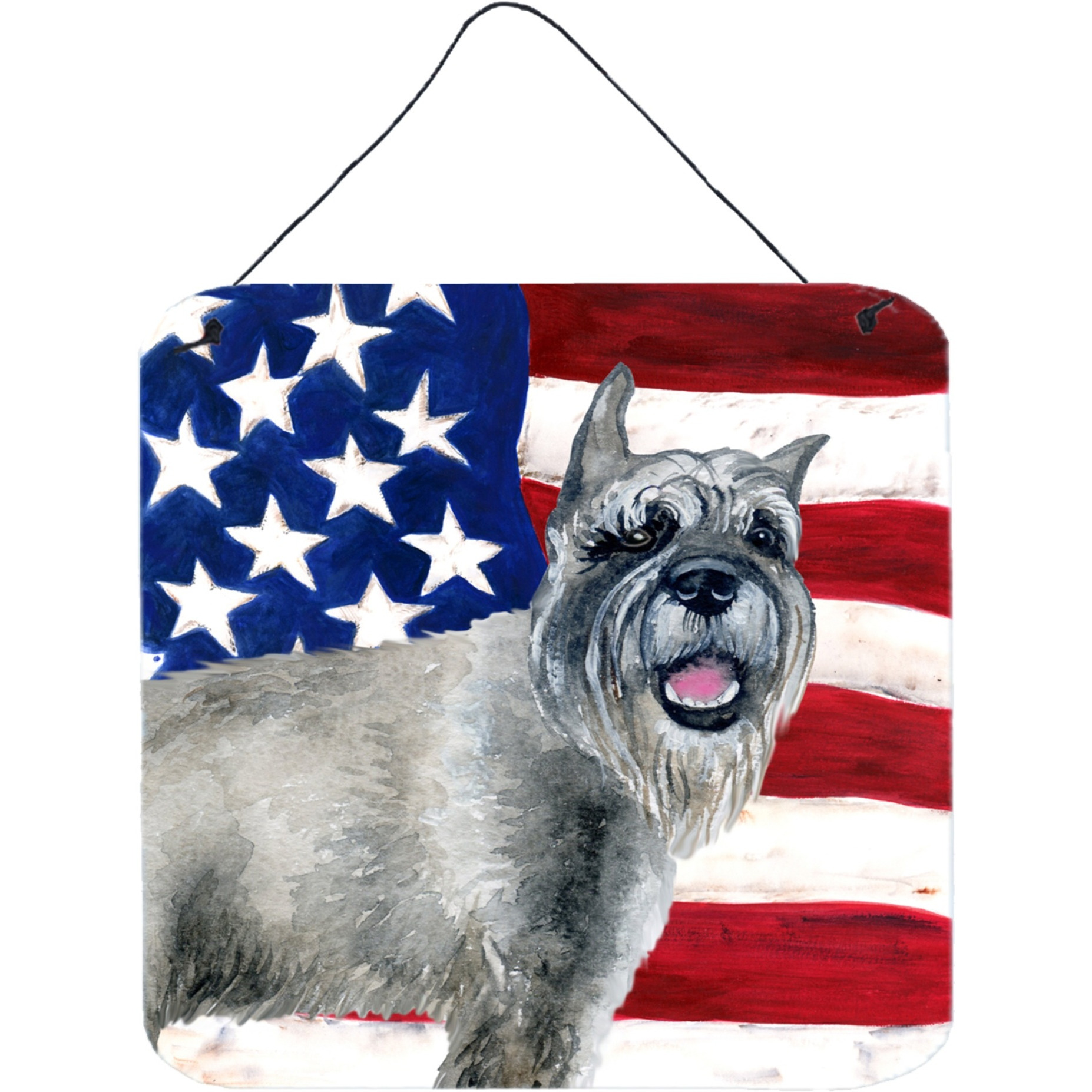 &quotCaroline's Treasures Schnauzer Patriotic Metal Print, 6h x 6w, USA American Flag"