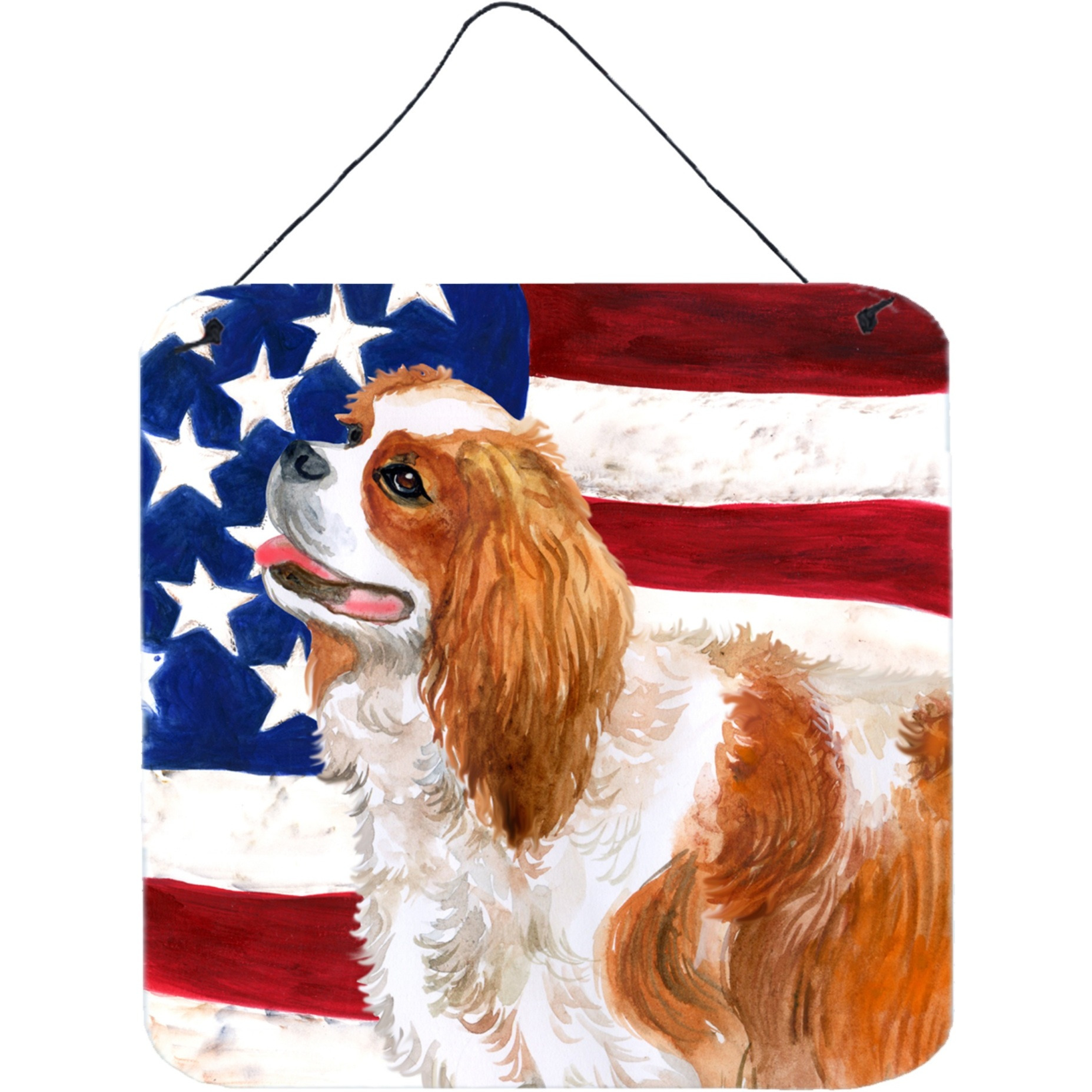 &quotCaroline's Treasures Cavalier Spaniel Patriotic Metal Print, 6h x 6w, USA American Flag"
