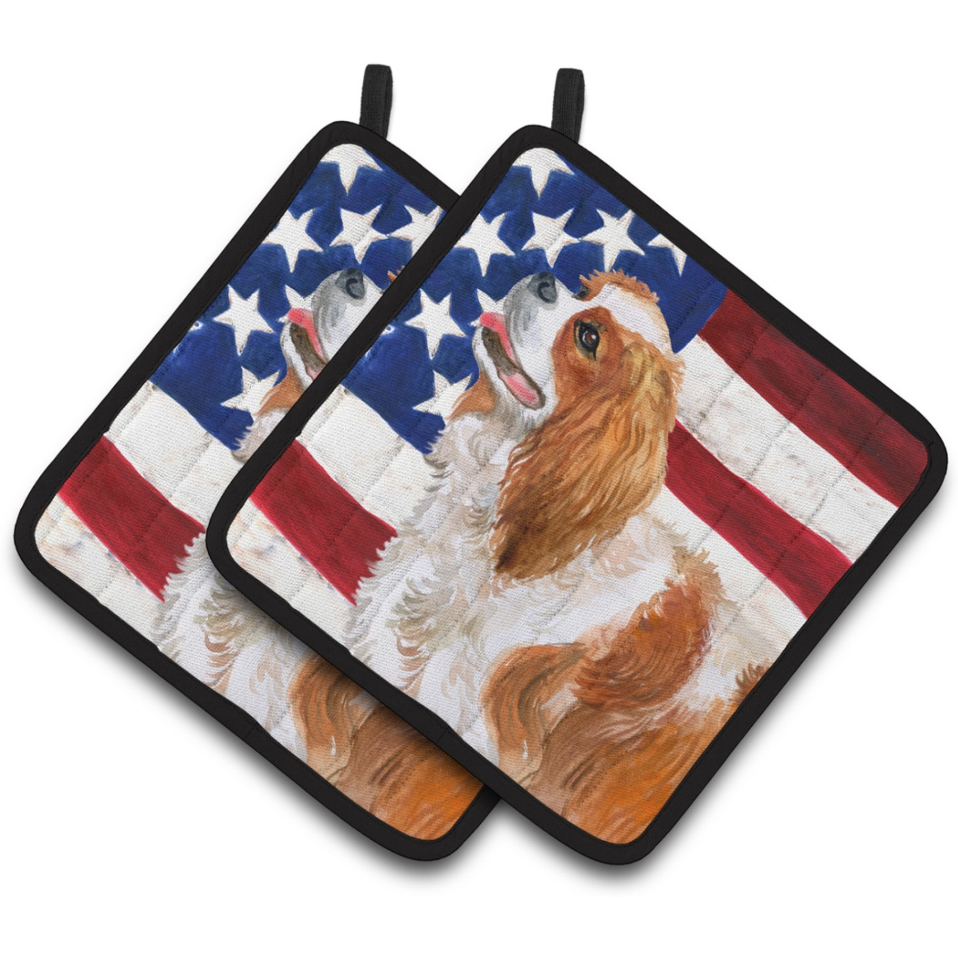 &quotCaroline's Treasures Cavalier Spaniel Patriotic Decorated pot holder, 7.5H x 7.5W, USA American Flag"