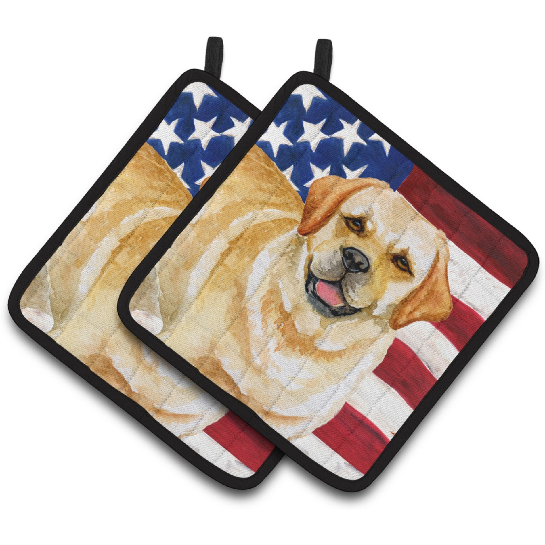 &quotCaroline's Treasures Golden Retriever Patriotic Decorated pot holder, 7.5H x 7.5W, USA American Flag"