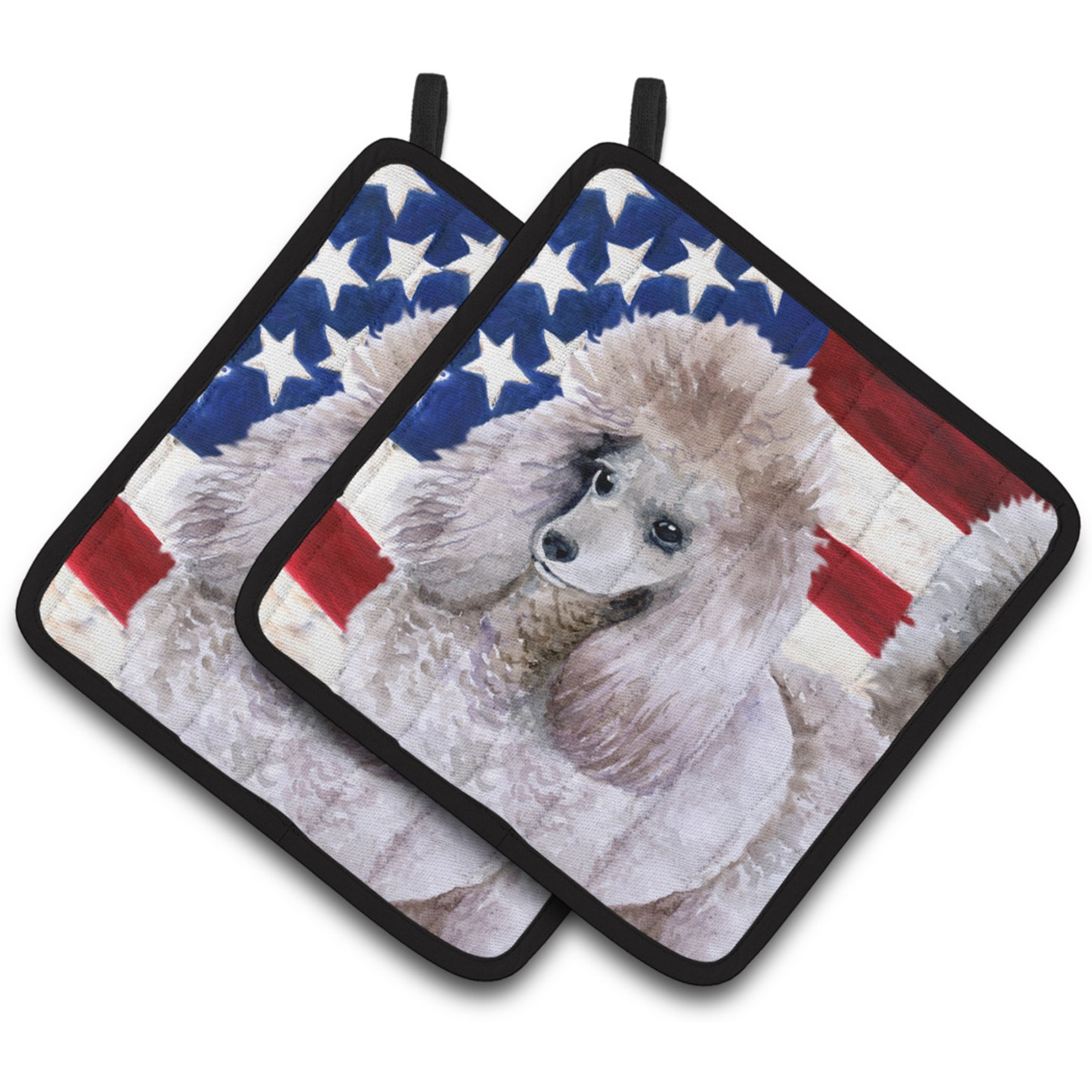 &quotCaroline's Treasures Poodle Patriotic Decorated pot holder, 7.5H x 7.5W, USA American Flag"