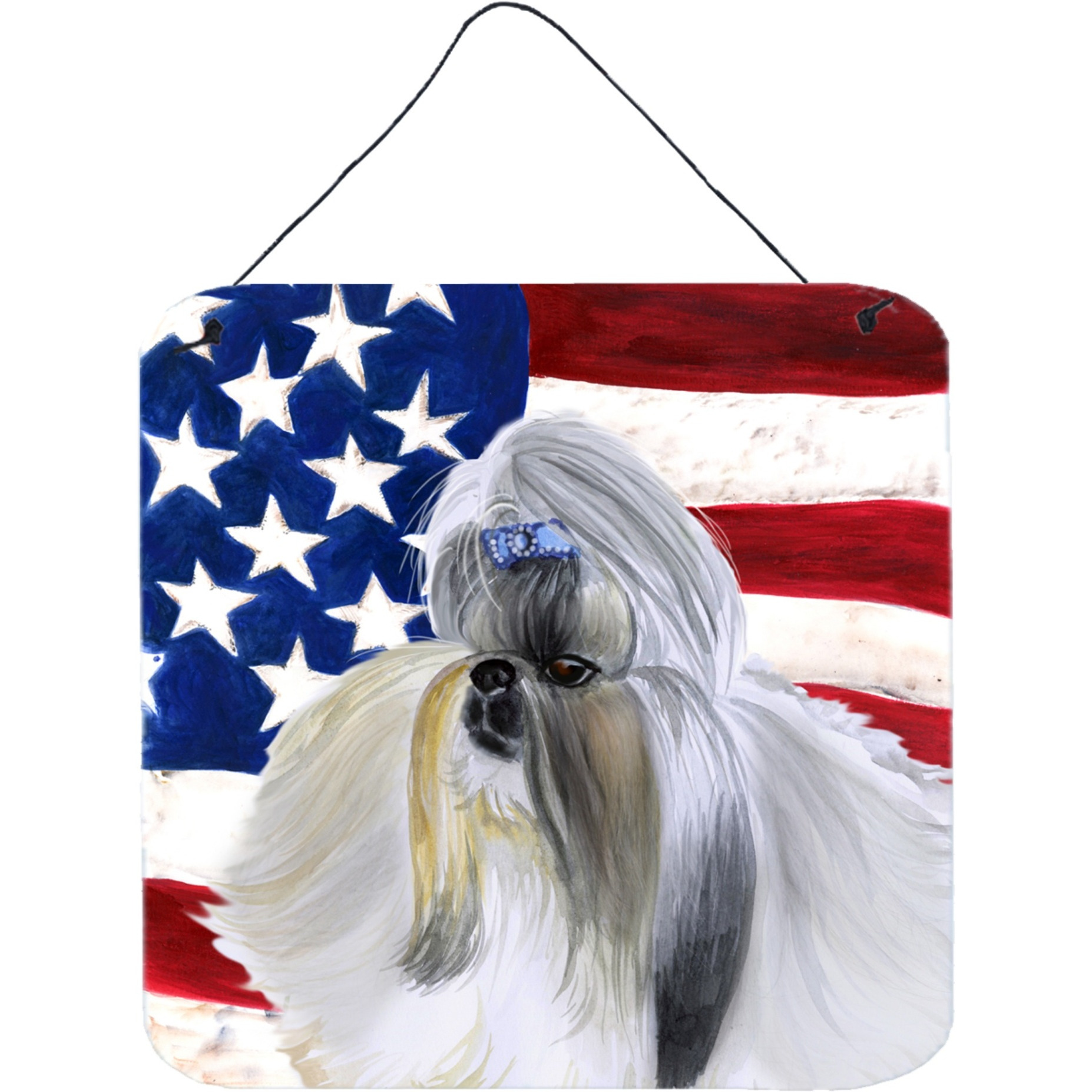 &quotCaroline's Treasures Shih Tzu Patriotic Metal Print, 6h x 6w, USA American Flag"