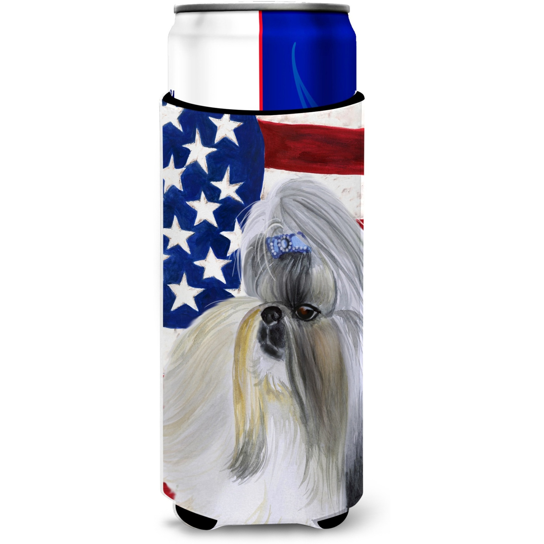 &quotCaroline's Treasures Shih Tzu Patriotic Decorative Can Hugger, Slim, Multicolor"