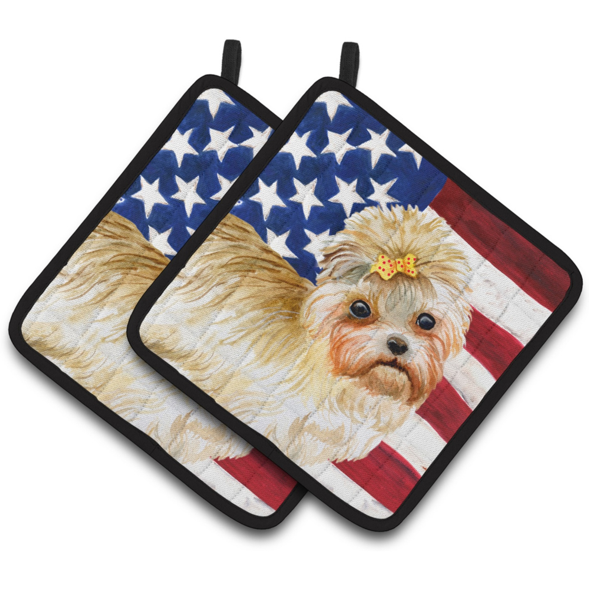 &quotCaroline's Treasures Morkie Patriotic Decorated pot holder, 7.5H x 7.5W, USA American Flag"