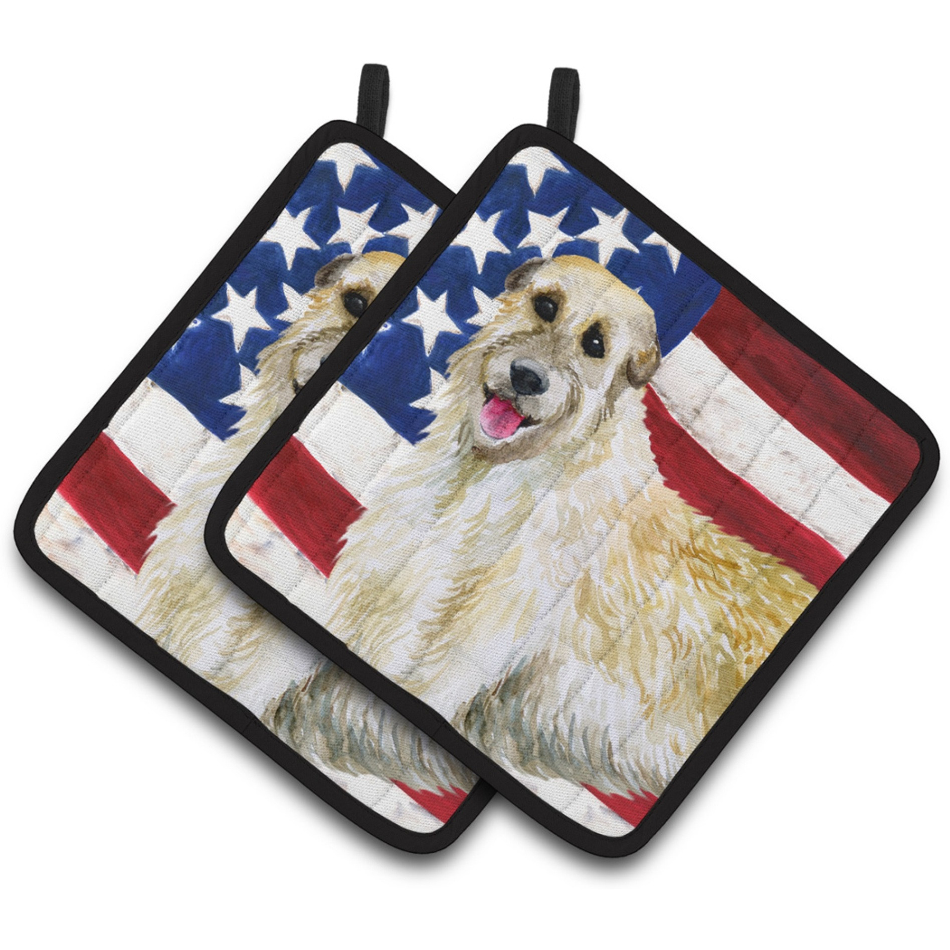 &quotCaroline's Treasures Irish Wolfhound Patriotic Decorated pot holder, 7.5H x 7.5W, USA American Flag"