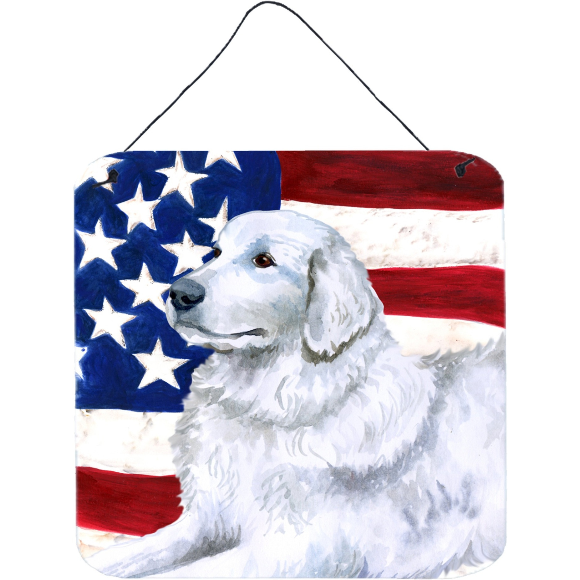 &quotCaroline's Treasures Maremma Sheepdog Patriotic Metal Print, 6h x 6w, USA American Flag"