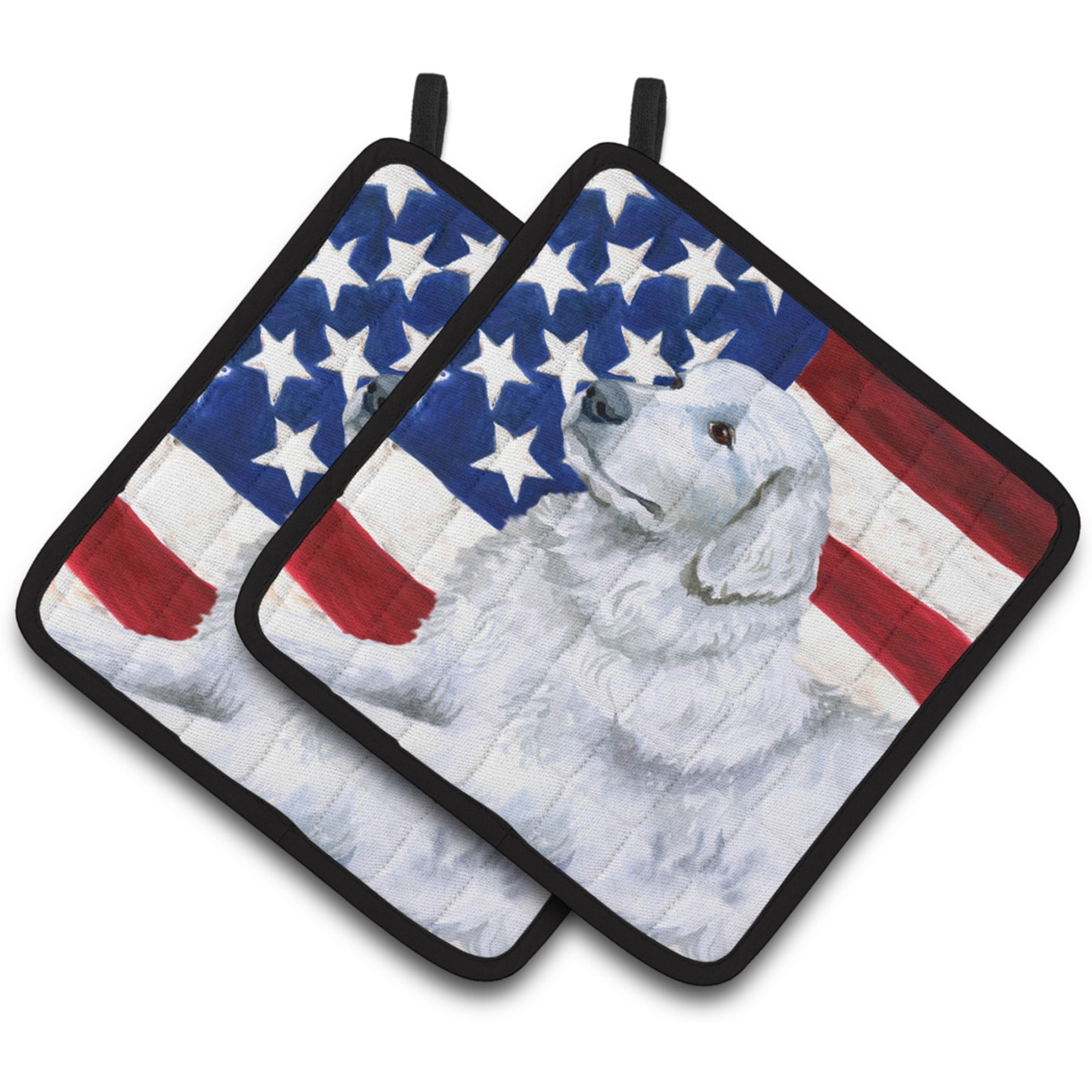 &quotCaroline's Treasures Maremma Sheepdog Patriotic Decorated pot holder, 7.5H x 7.5W, USA American Flag"