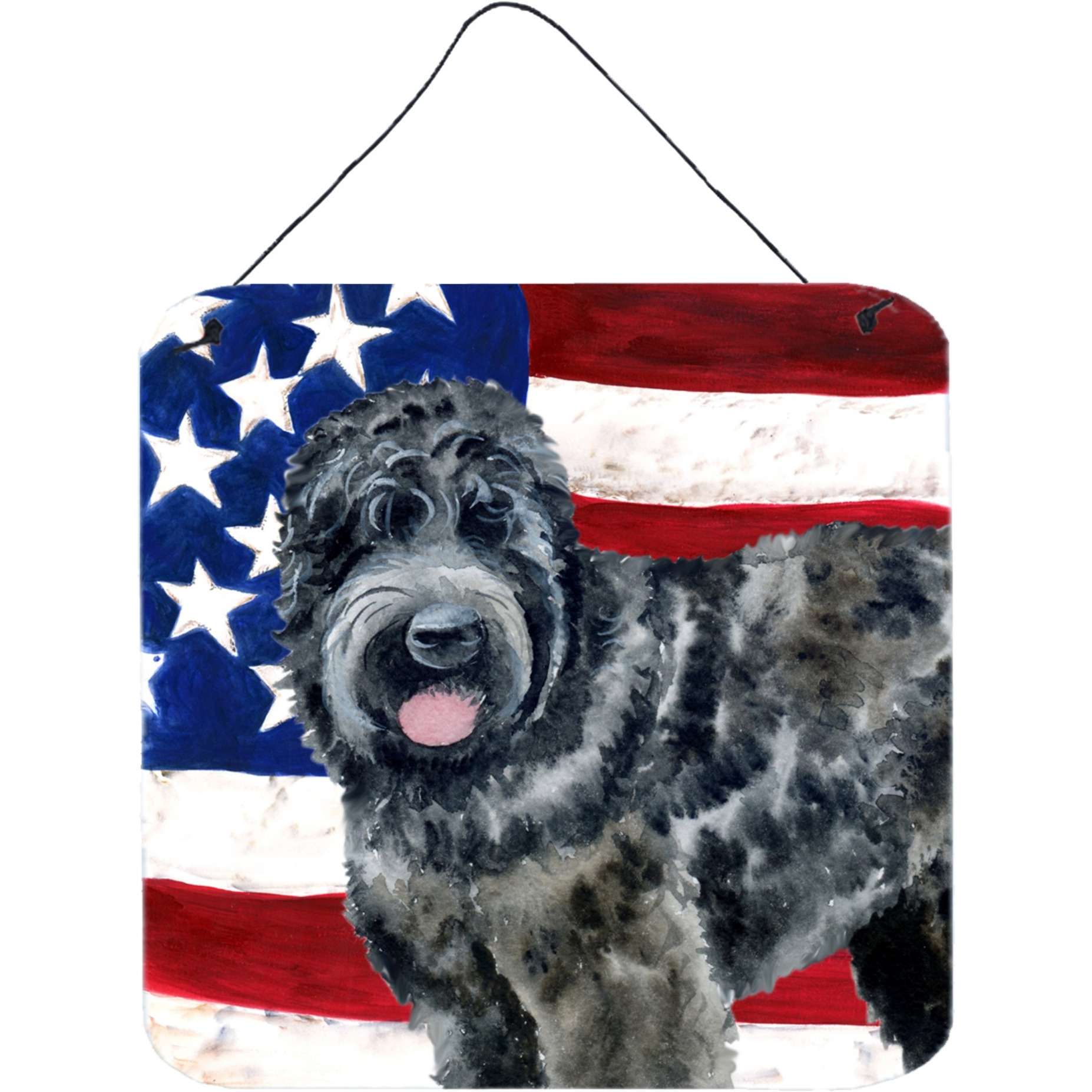 &quotCaroline's Treasures Black Russian Terrier Patriotic Metal Print, 6h x 6w, USA American Flag"
