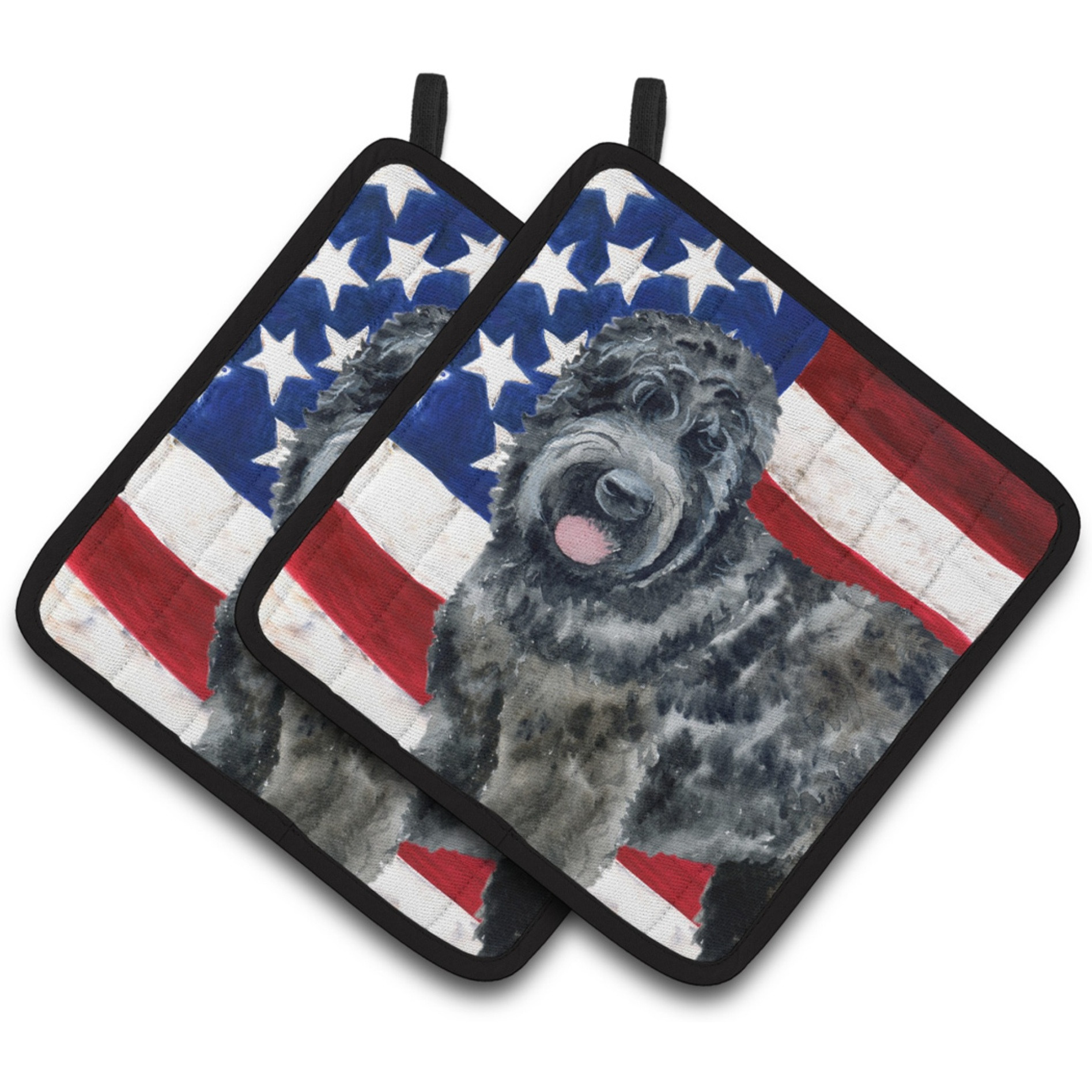 &quotCaroline's Treasures Black Russian Terrier Patriotic Decorated pot holder, 7.5H x 7.5W, USA American Flag"
