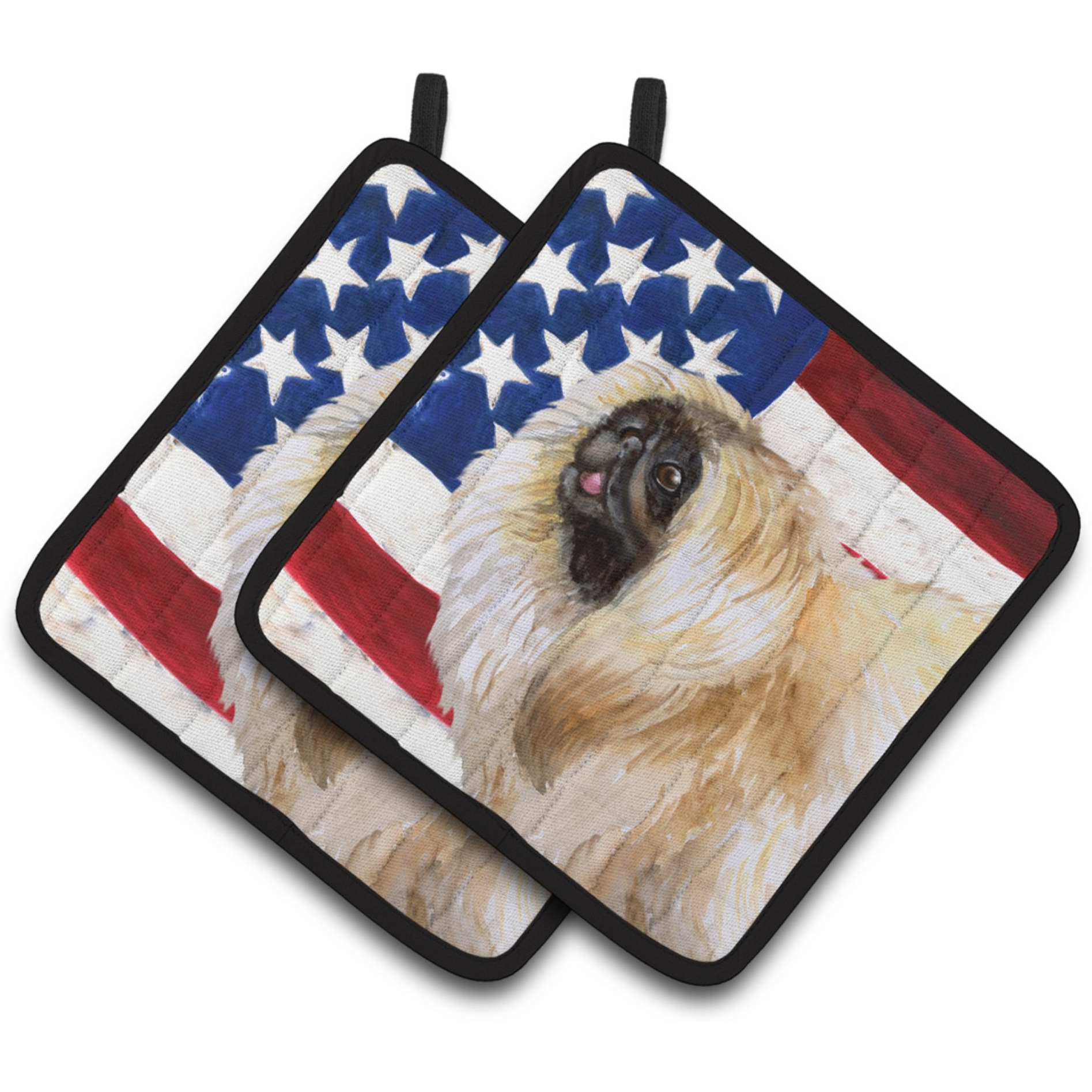 &quotCaroline's Treasures Pekingese Patriotic Decorated pot holder, 7.5H x 7.5W, USA American Flag"