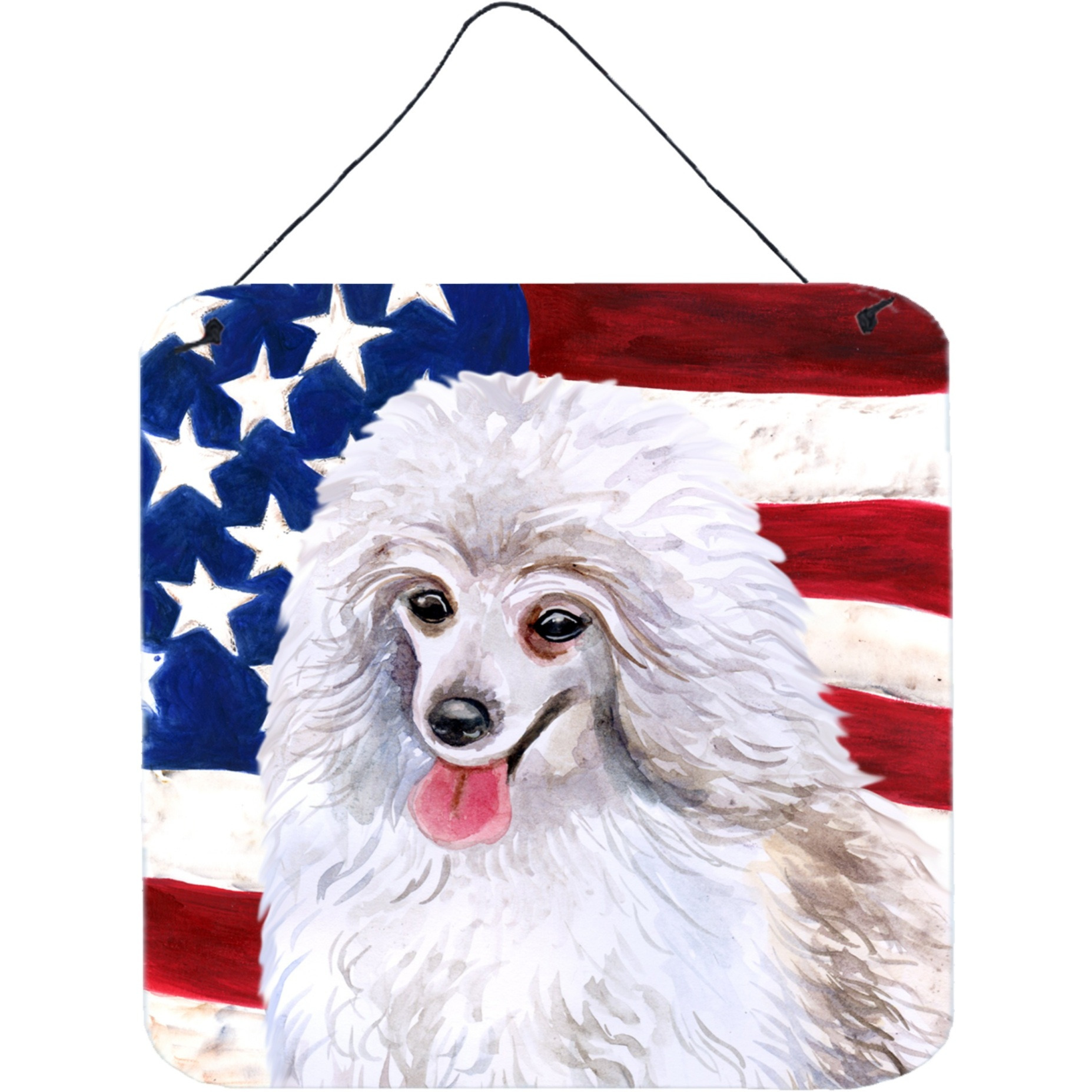 &quotCaroline's Treasures Medium White Poodle Patriotic Metal Print, 6h x 6w, USA American Flag"