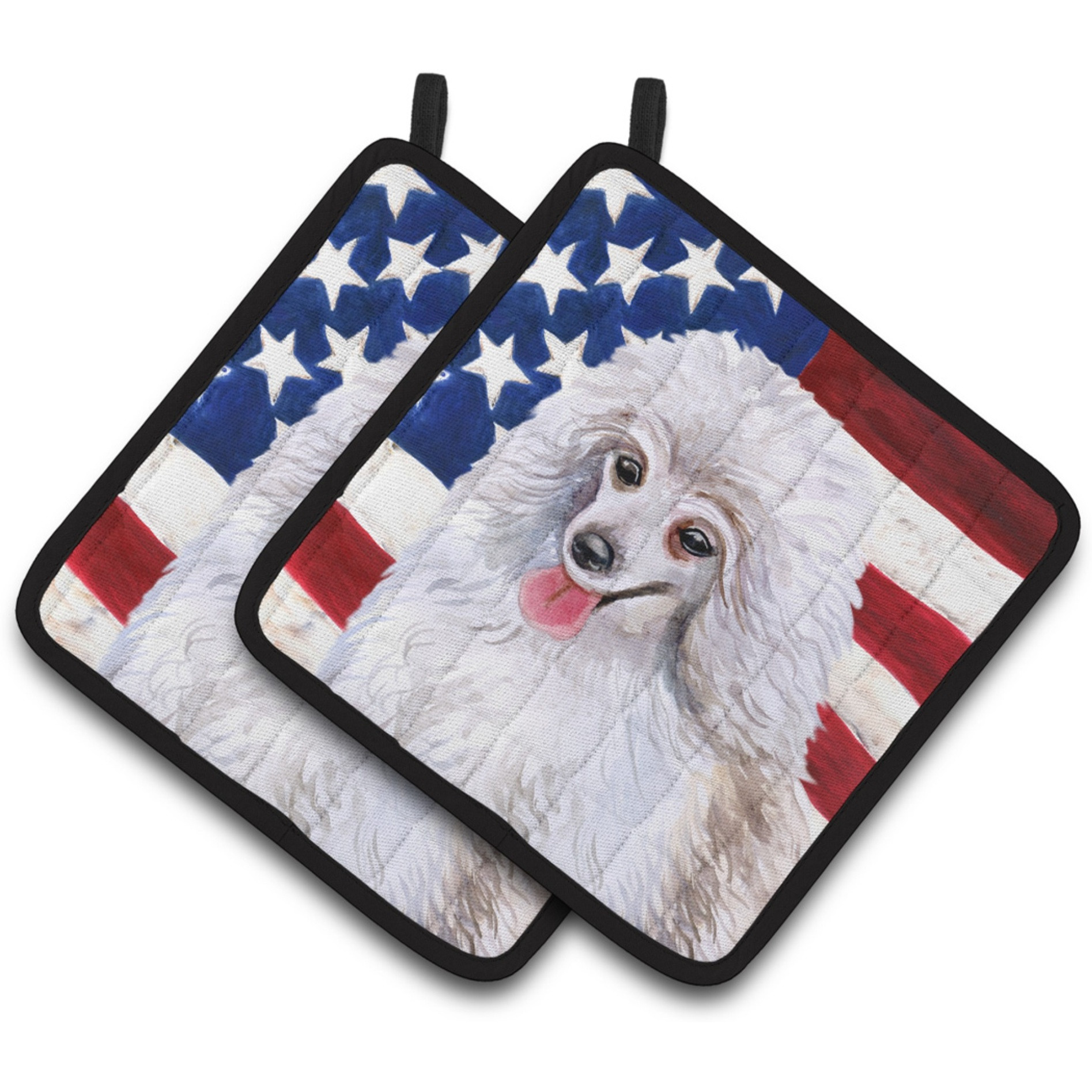 &quotCaroline's Treasures Medium White Poodle Patriotic Decorated pot holder, 7.5H x 7.5W, USA American Flag"