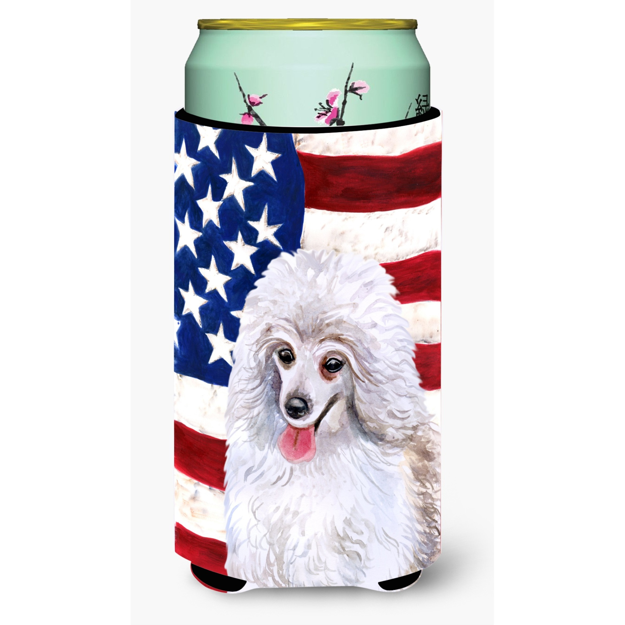 &quotCaroline's Treasures Medium White Poodle Patriotic Decorative Can Hugger, Tall Boy, Multicolor"