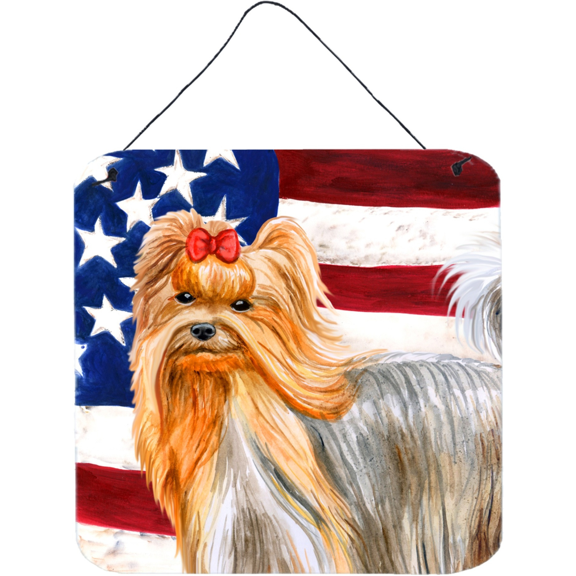 &quotCaroline's Treasures Yorkshire Terrier Patriotic Metal Print, 6h x 6w, USA American Flag"