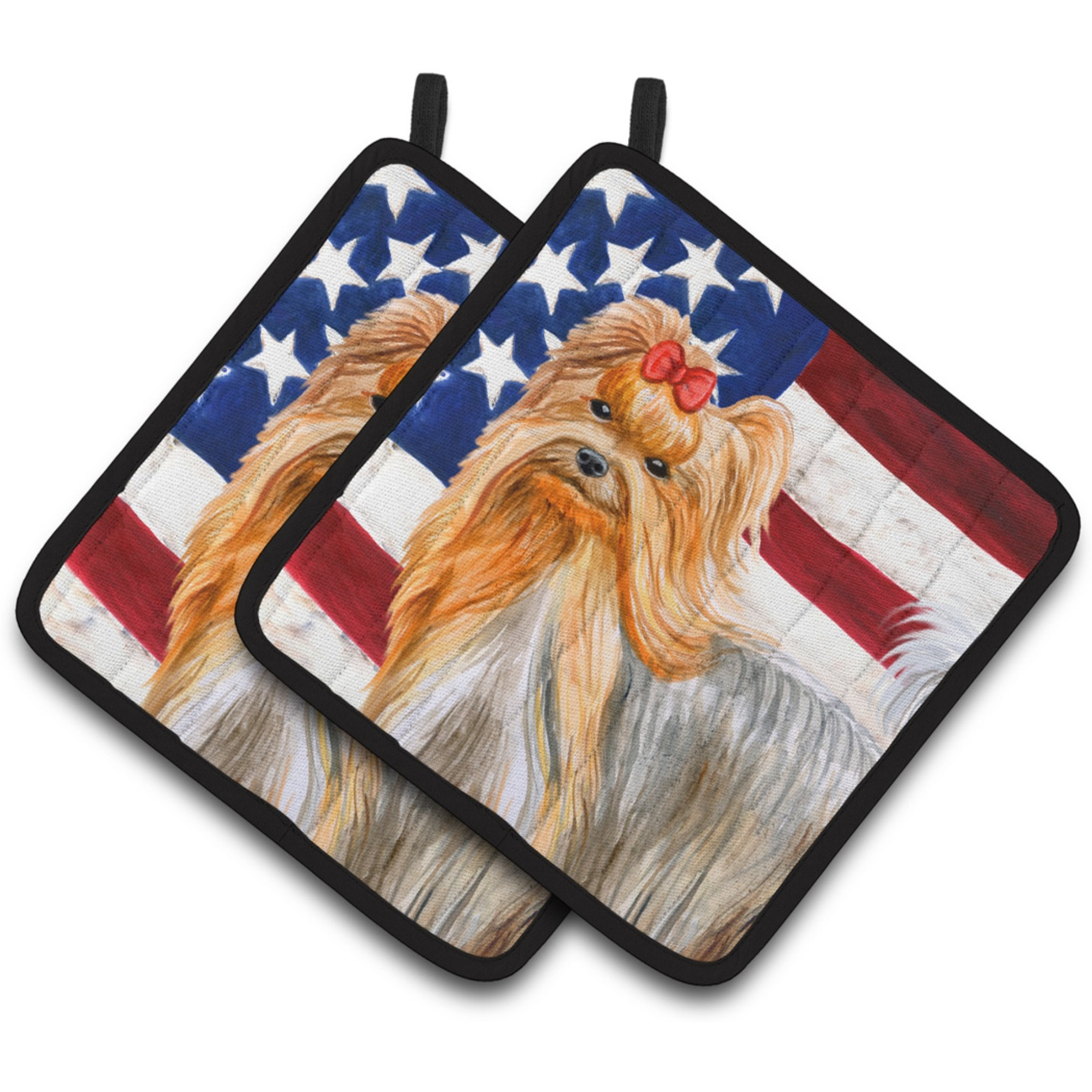 &quotCaroline's Treasures Yorkshire Terrier Patriotic Decorated pot holder, 7.5H x 7.5W, USA American Flag"