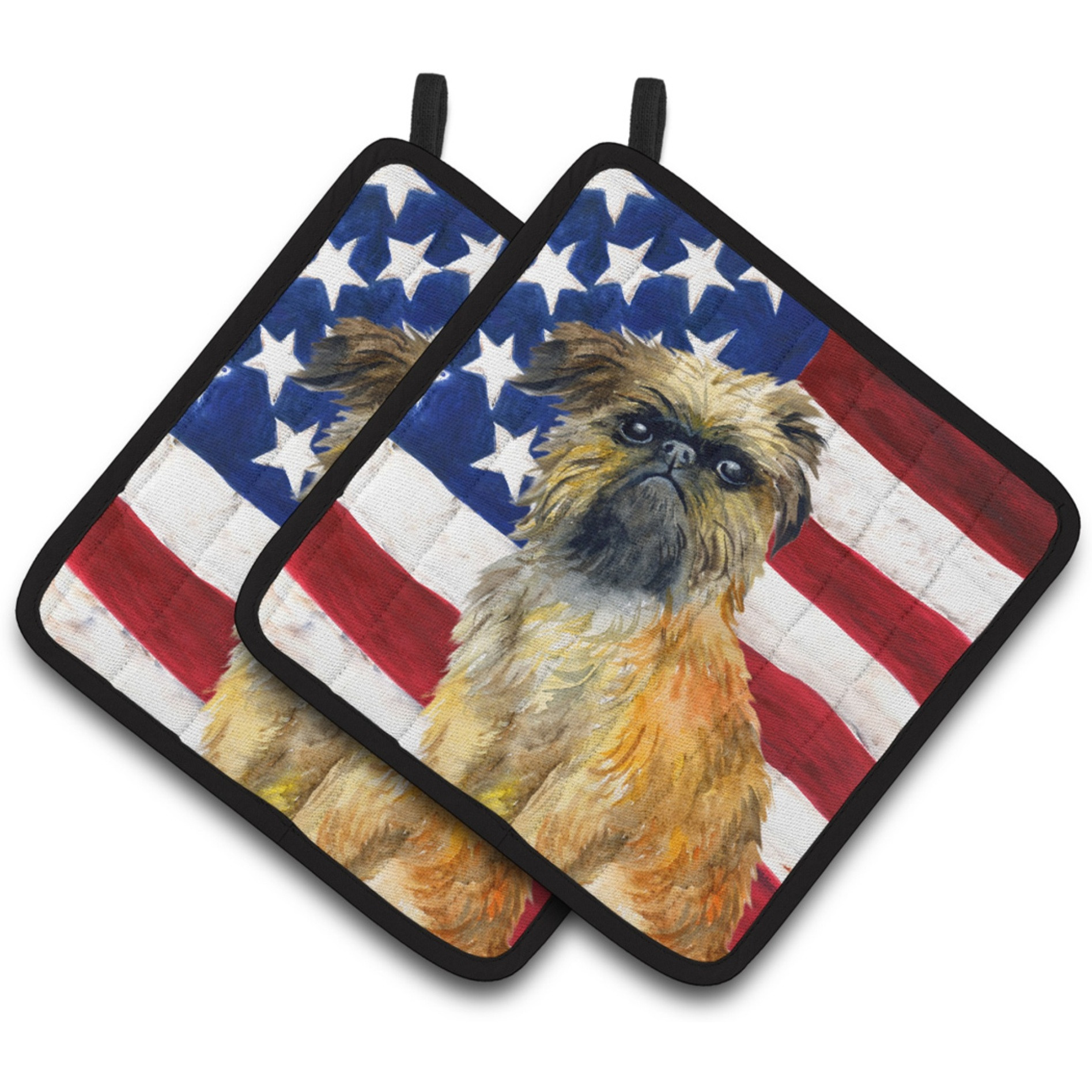 &quotCaroline's Treasures Brussels Griffon Patriotic Decorated pot holder, 7.5H x 7.5W, USA American Flag"