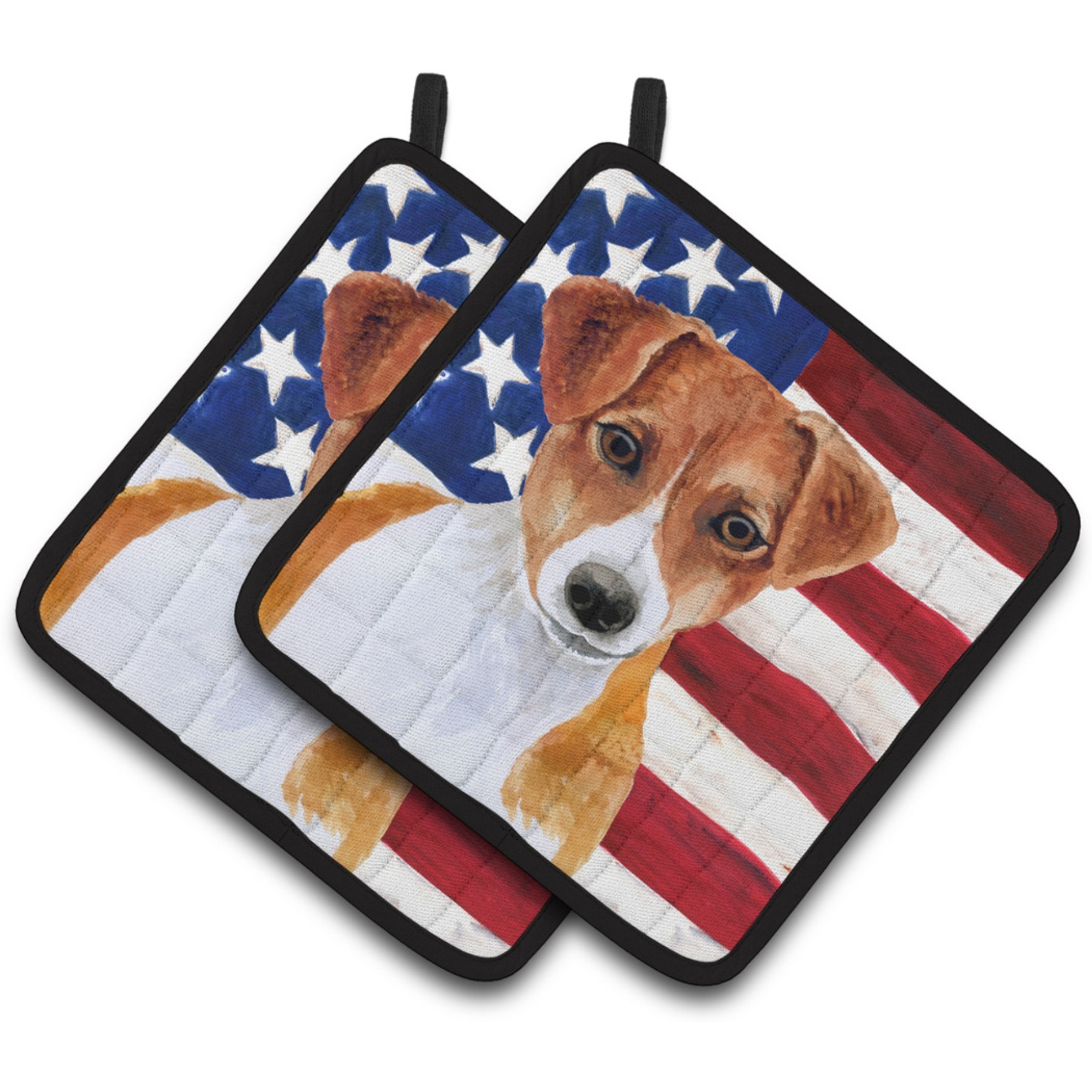 &quotCaroline's Treasures Jack Russell Terrier Patriotic Decorated pot holder, 7.5H x 7.5W, USA American Flag"