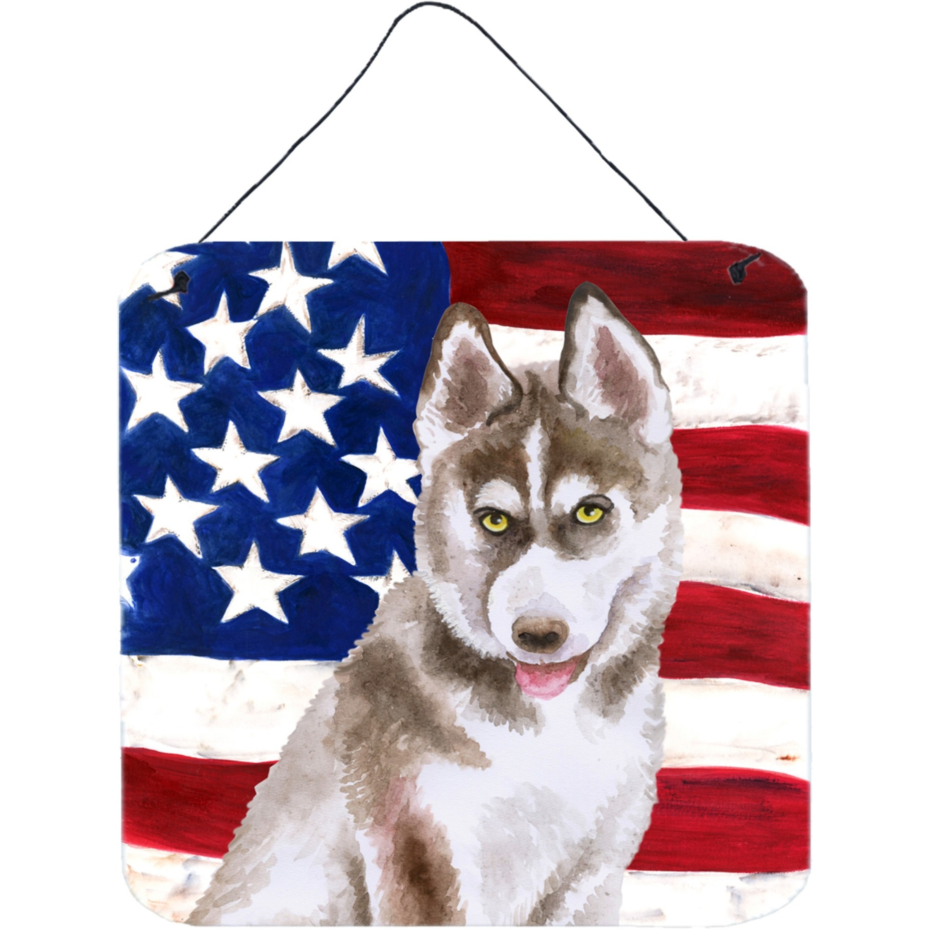 &quotCaroline's Treasures Siberian Husky Grey Patriotic Metal Print, 6h x 6w, USA American Flag"