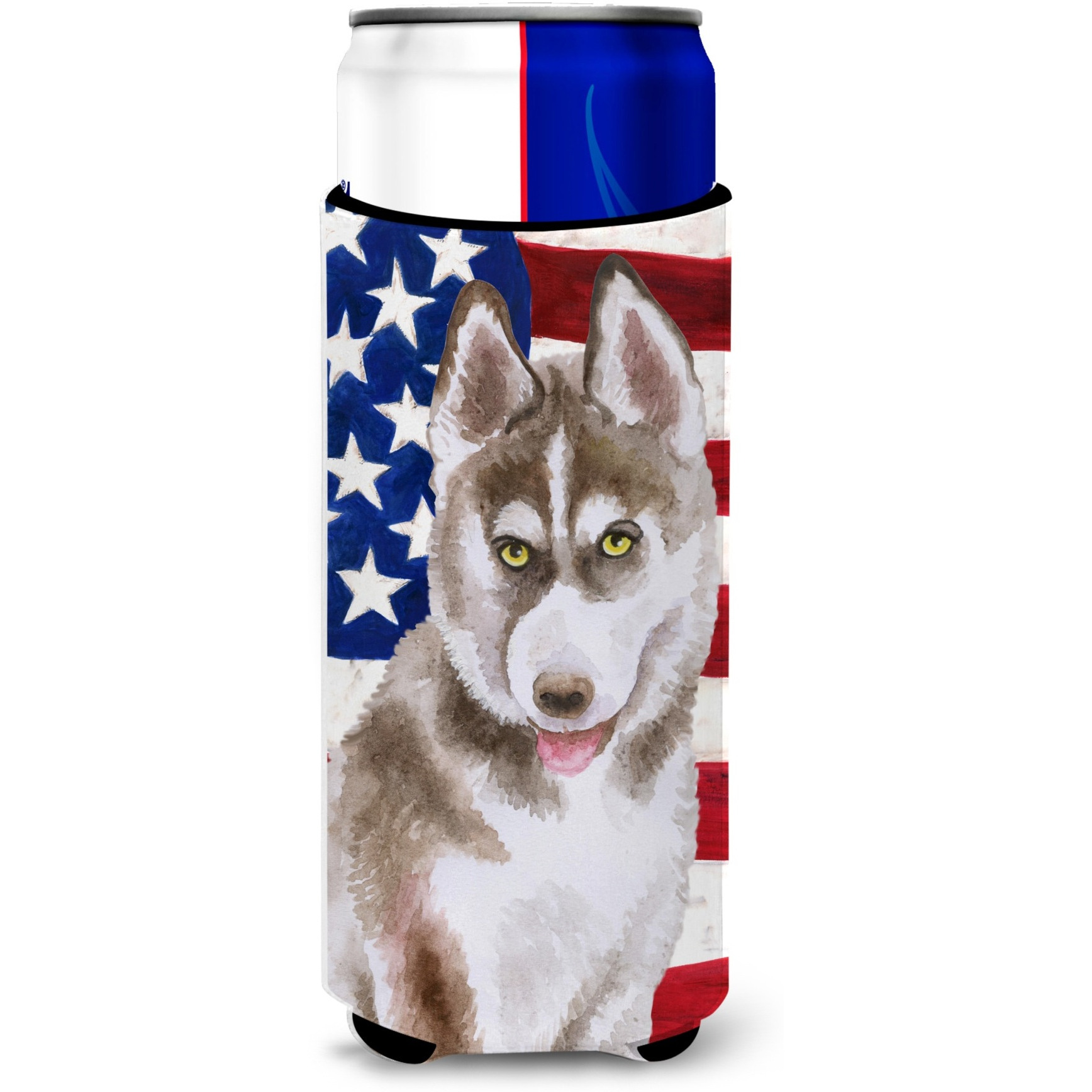 &quotCaroline's Treasures Siberian Husky Grey Patriotic Decorative Can Hugger, Slim, Multicolor"