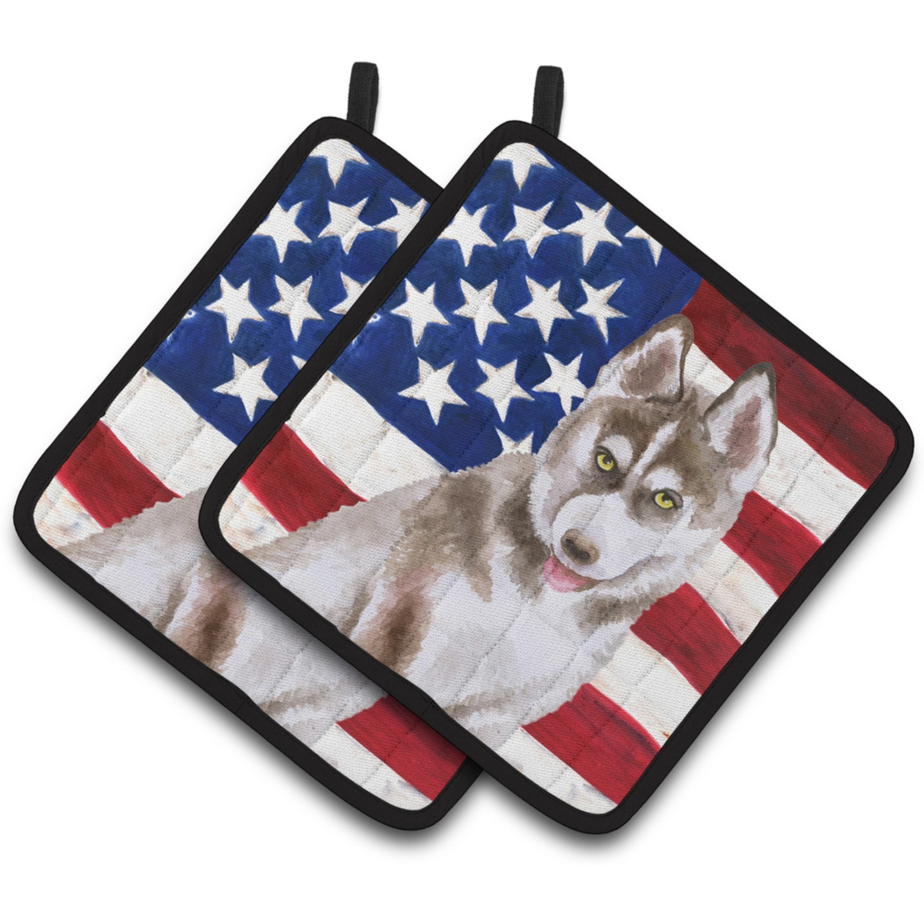 &quotCaroline's Treasures Siberian Husky Grey Patriotic Decorated pot holder, 7.5H x 7.5W, USA American Flag"