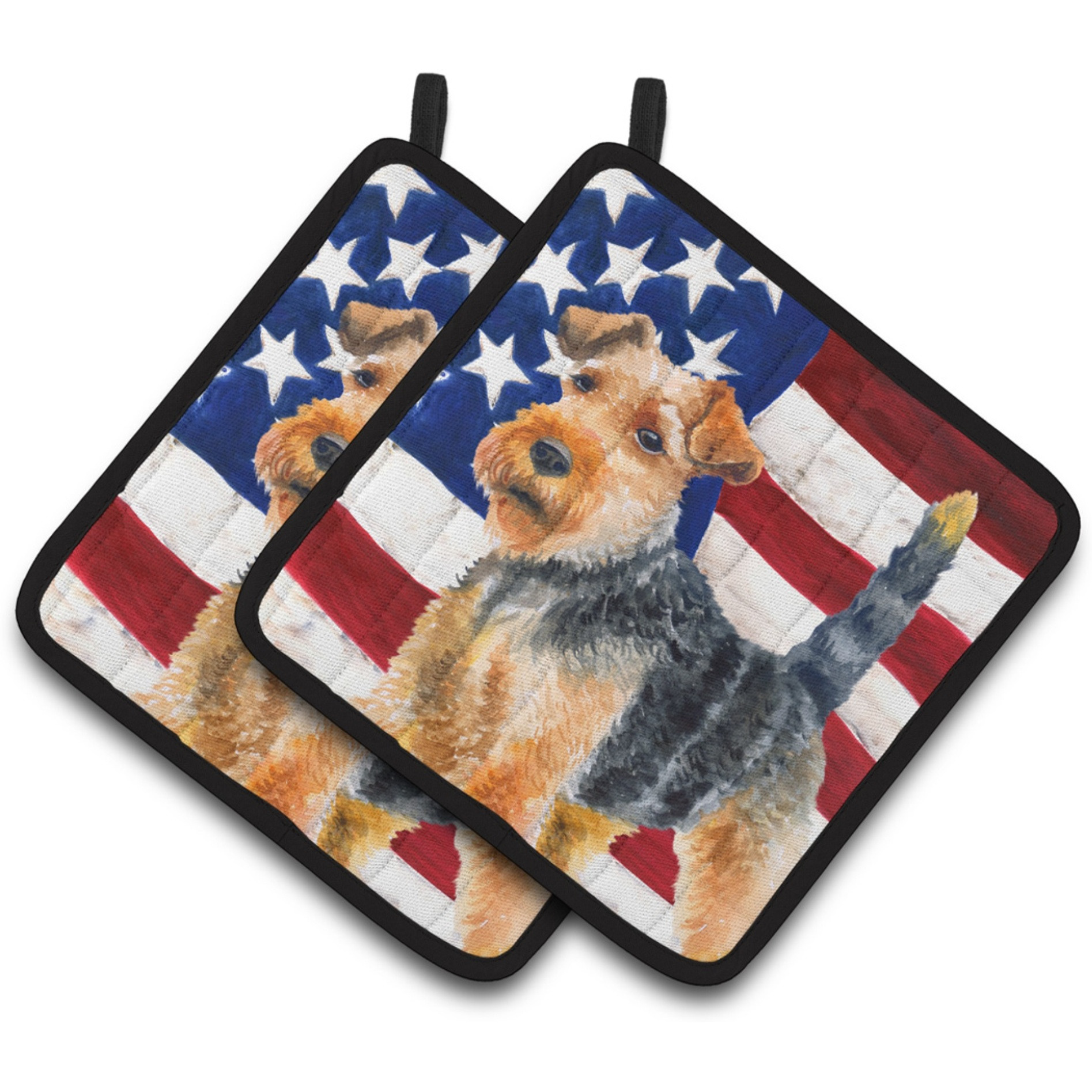 &quotCaroline's Treasures Welsh Terrier Patriotic Decorated pot holder, 7.5H x 7.5W, USA American Flag"