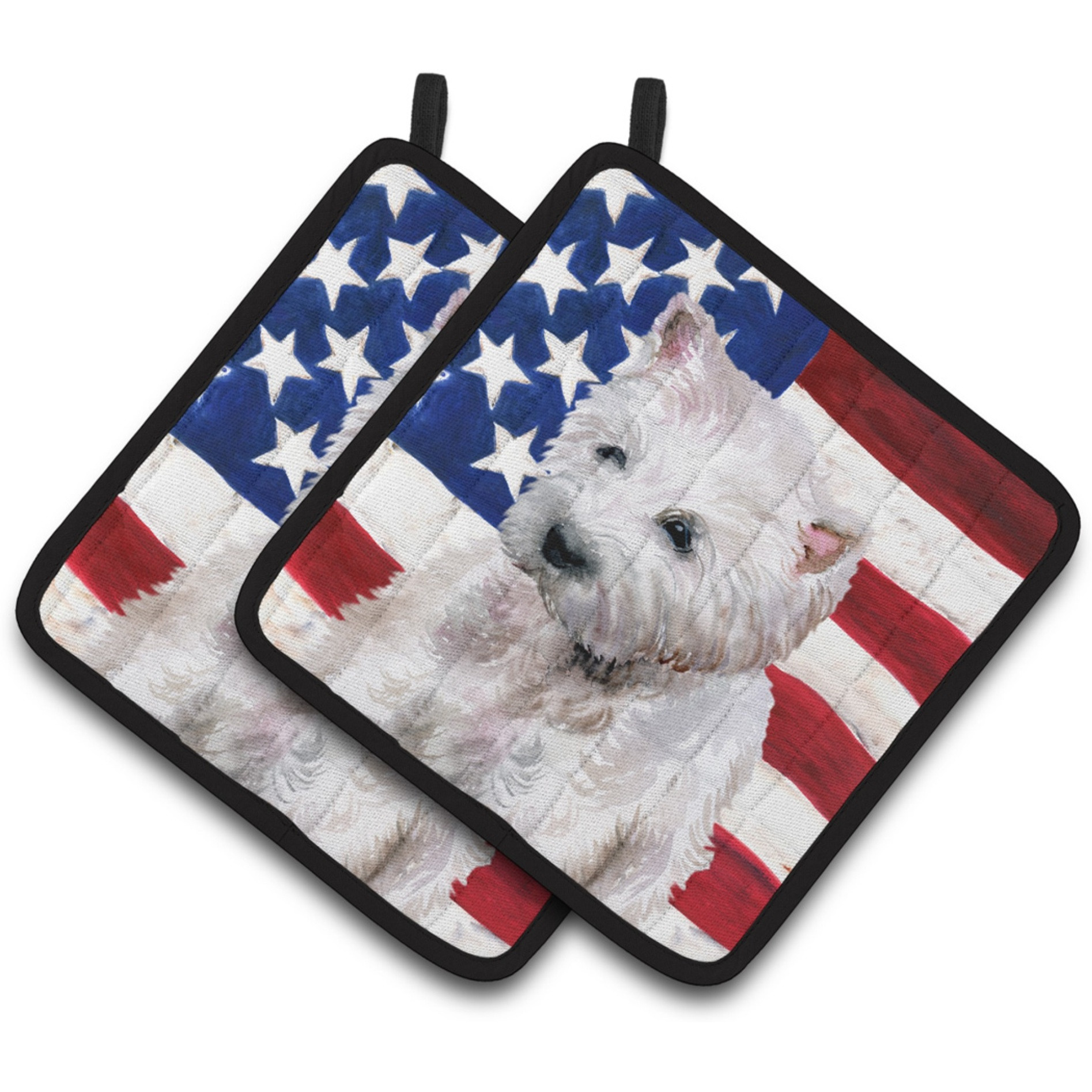&quotCaroline's Treasures Westie Patriotic Decorated pot holder, 7.5H x 7.5W, USA American Flag"