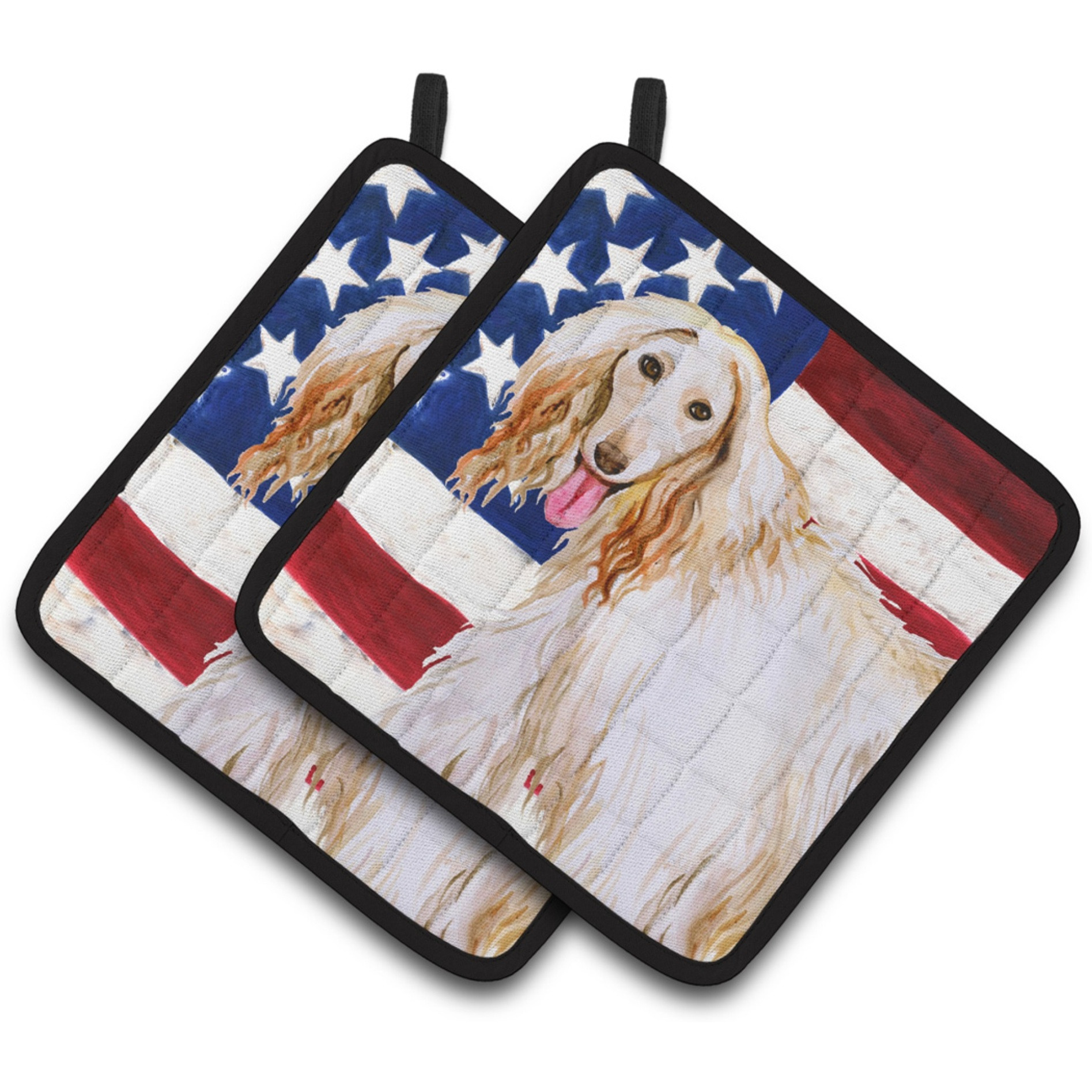 &quotCaroline's Treasures Afghan Hound Patriotic Decorated pot holder, 7.5H x 7.5W, USA American Flag"