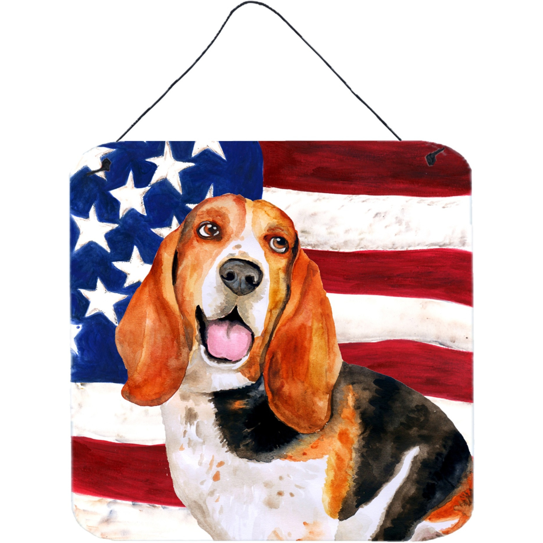 &quotCaroline's Treasures Basset Hound Patriotic Metal Print, 6h x 6w, USA American Flag"