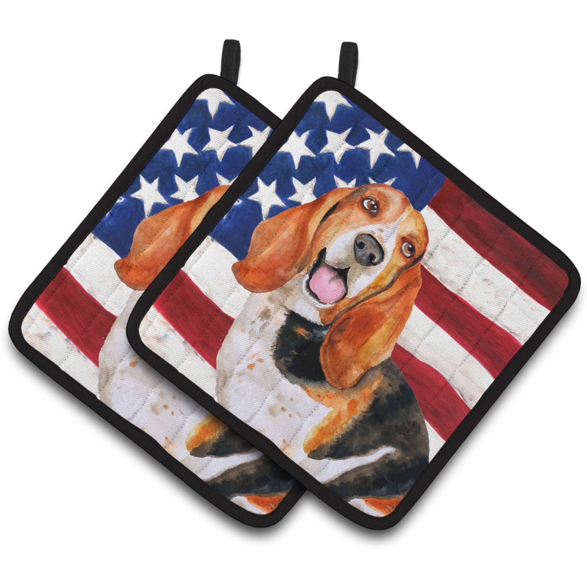 &quotCaroline's Treasures Basset Hound Patriotic Decorated pot holder, 7.5H x 7.5W, USA American Flag"
