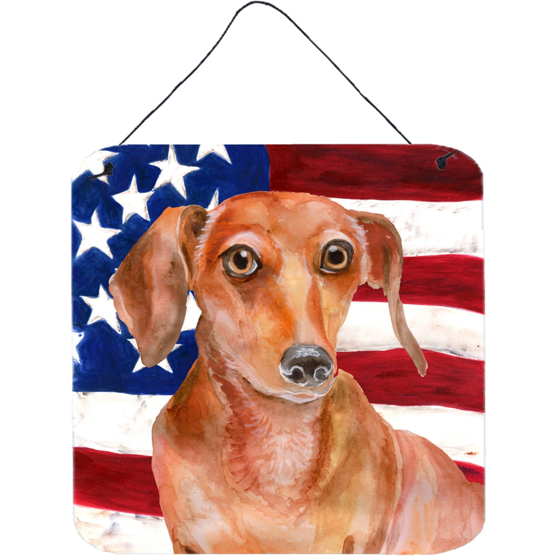 &quotCaroline's Treasures Red Dachshund Patriotic Metal Print, 6h x 6w, USA American Flag"